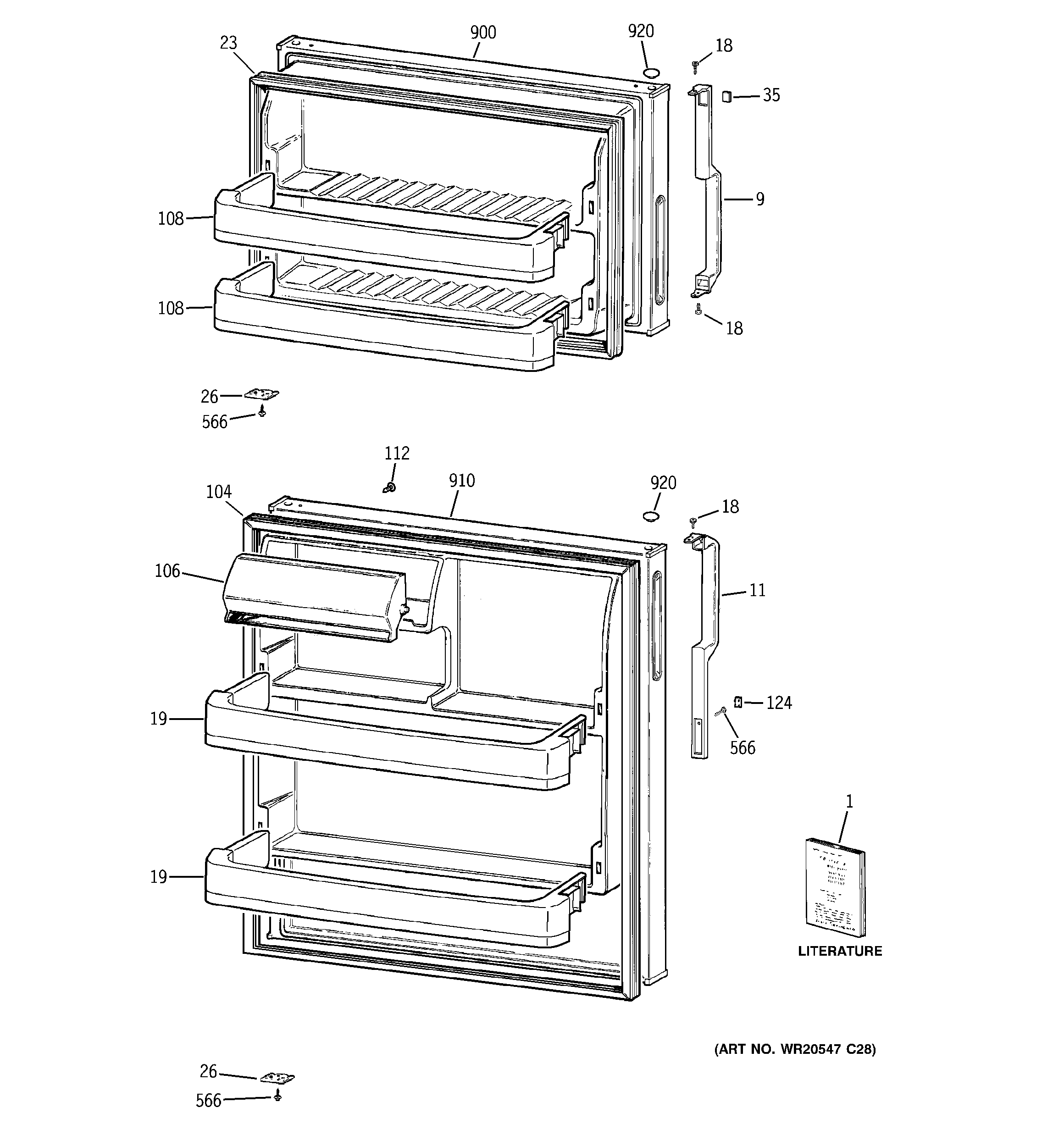 GE GTH16BBX2RWW doors diagram
