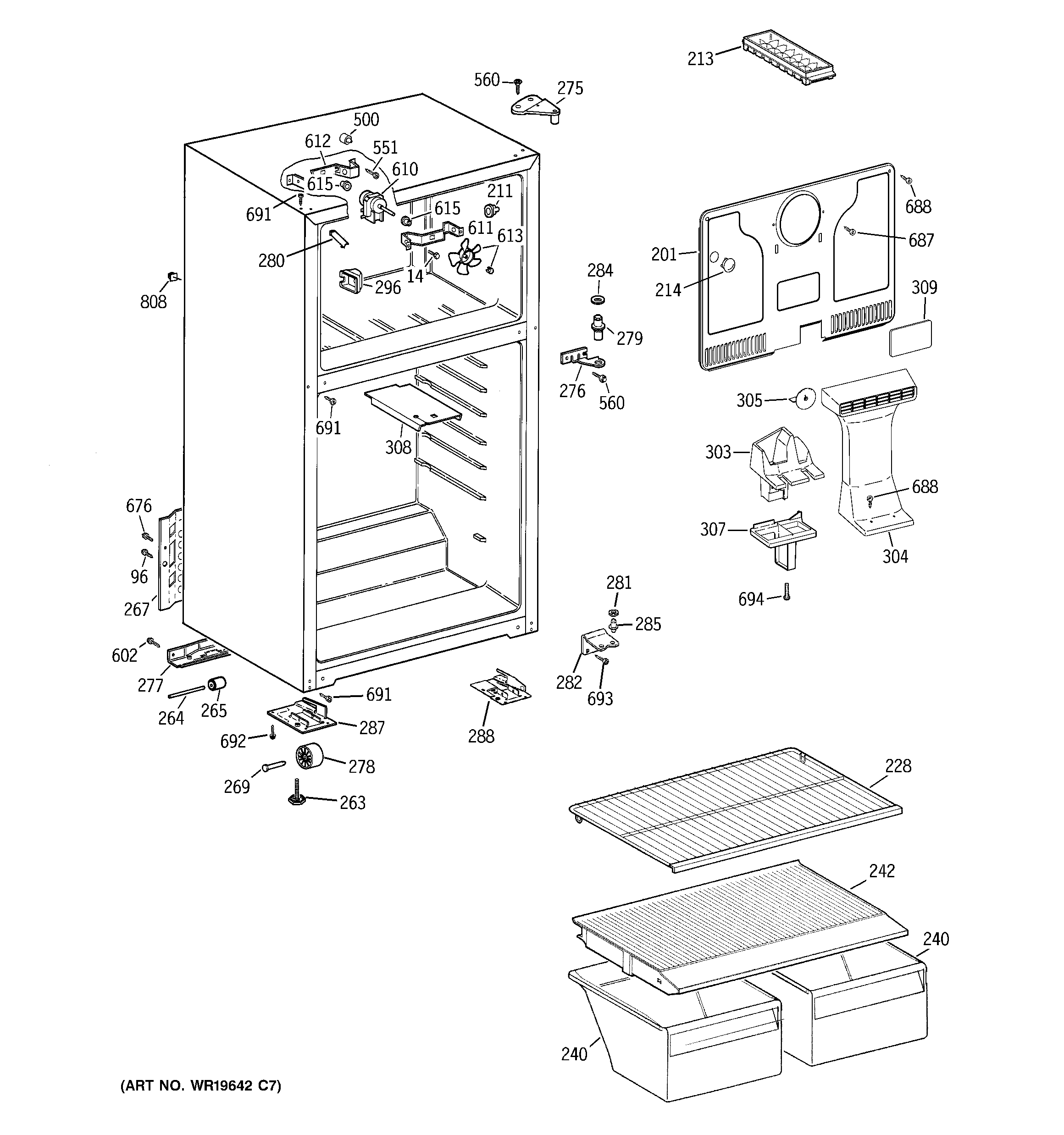 GE GTH16BBX2RWW cabinet diagram