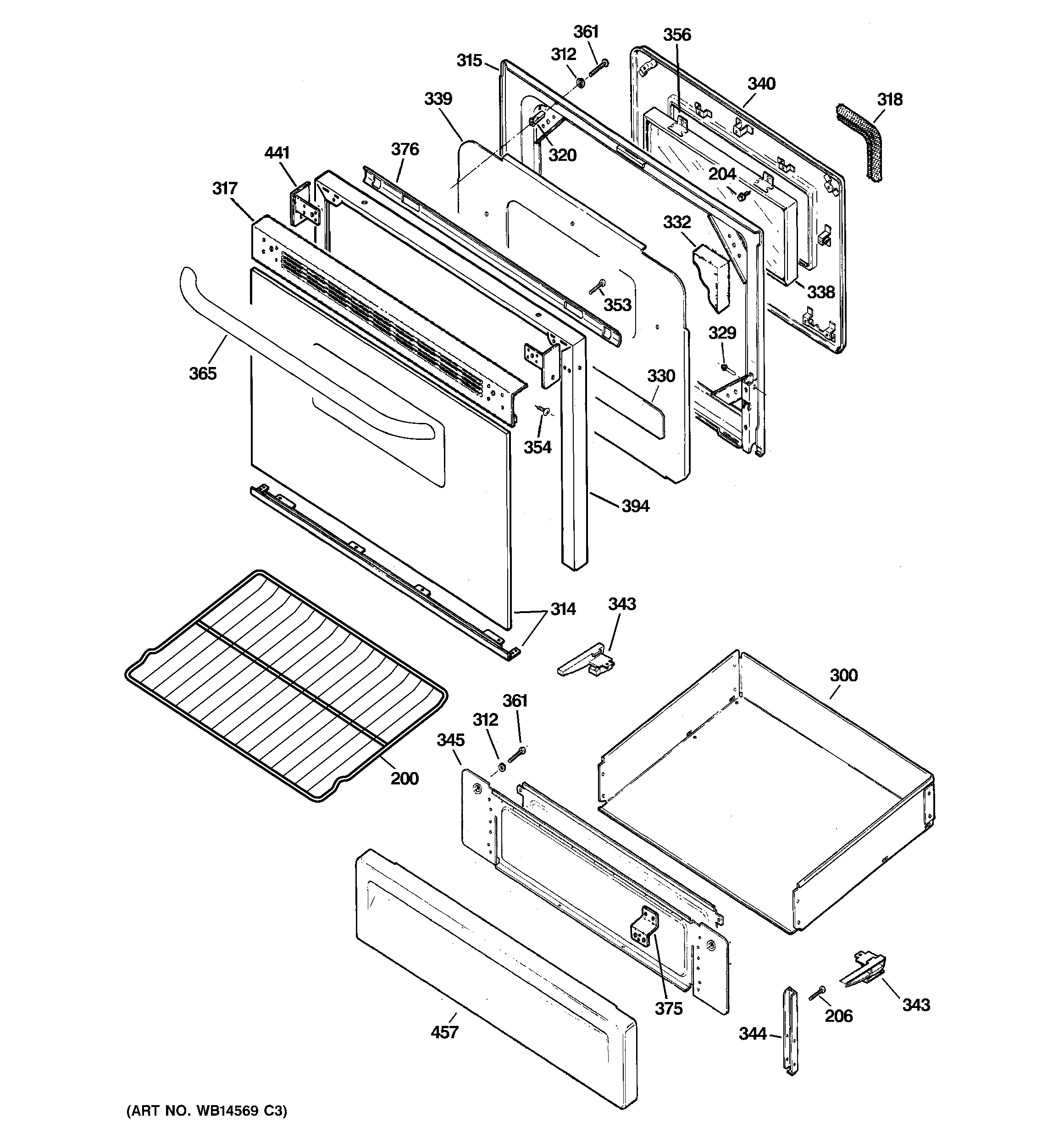 GE JGBP25SER1SS door & drawer parts diagram