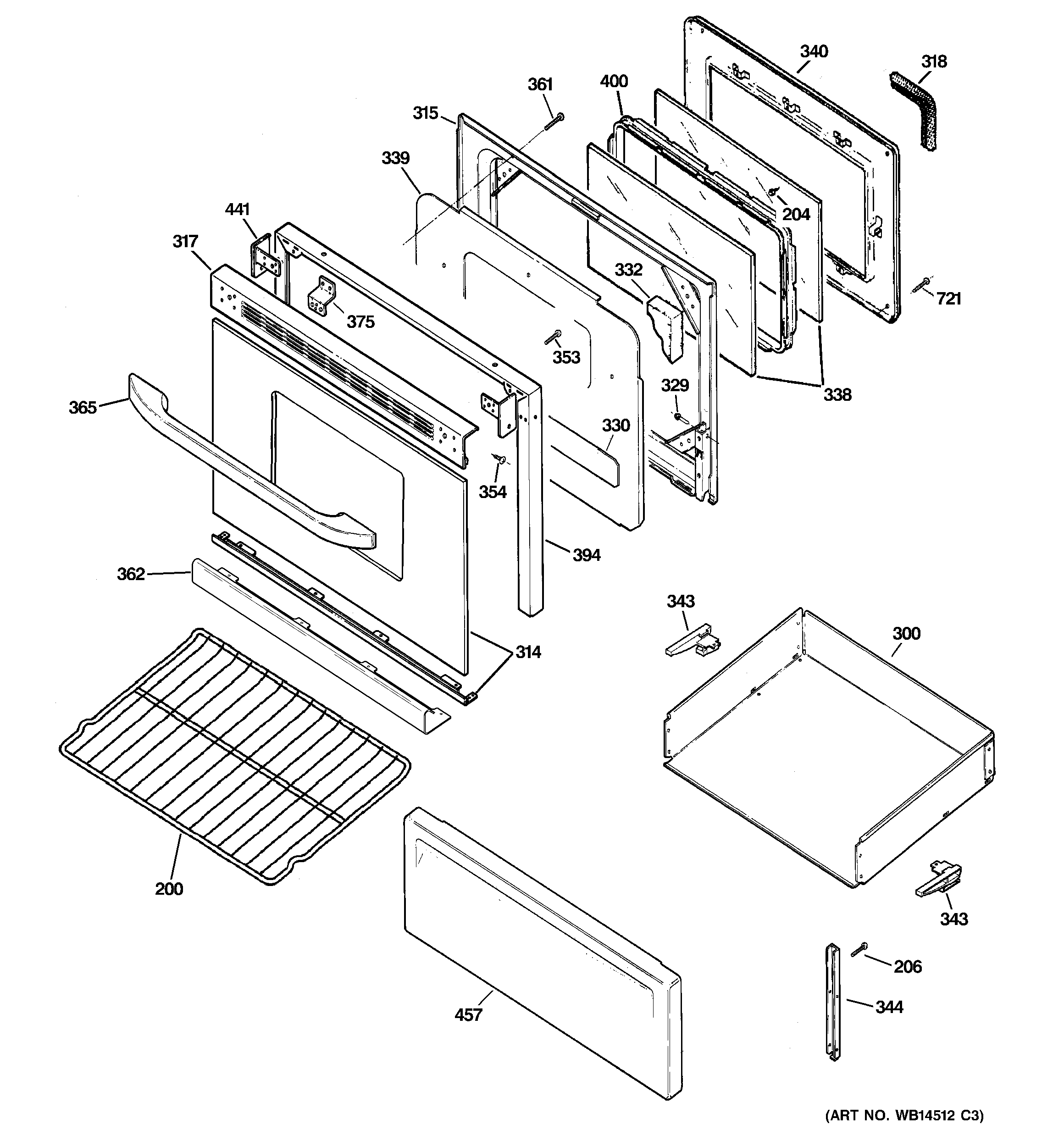 Hotpoint RB790DR1WW door & drawer parts diagram