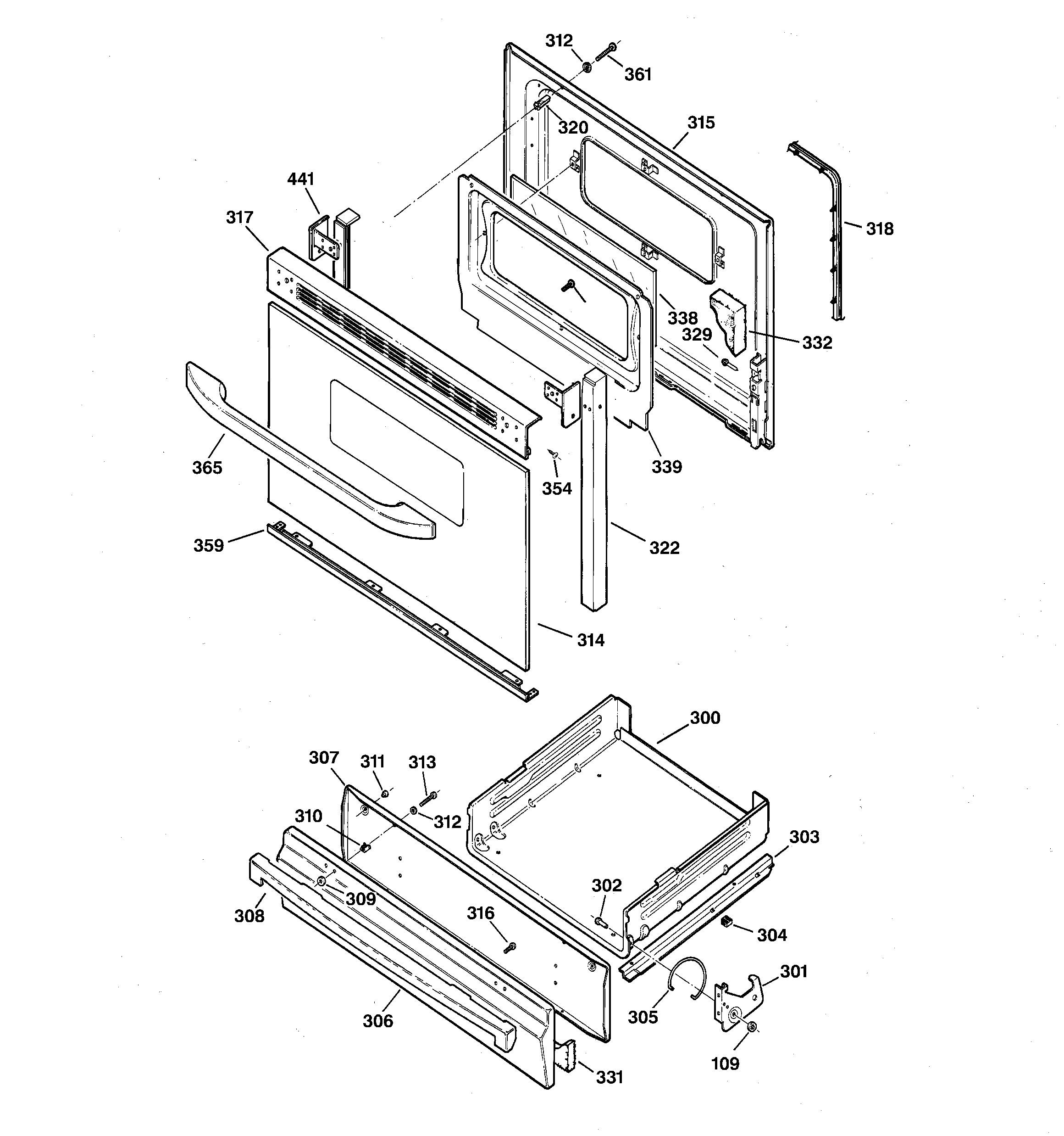 GE JGBC20BEA2WH door & drawer parts diagram