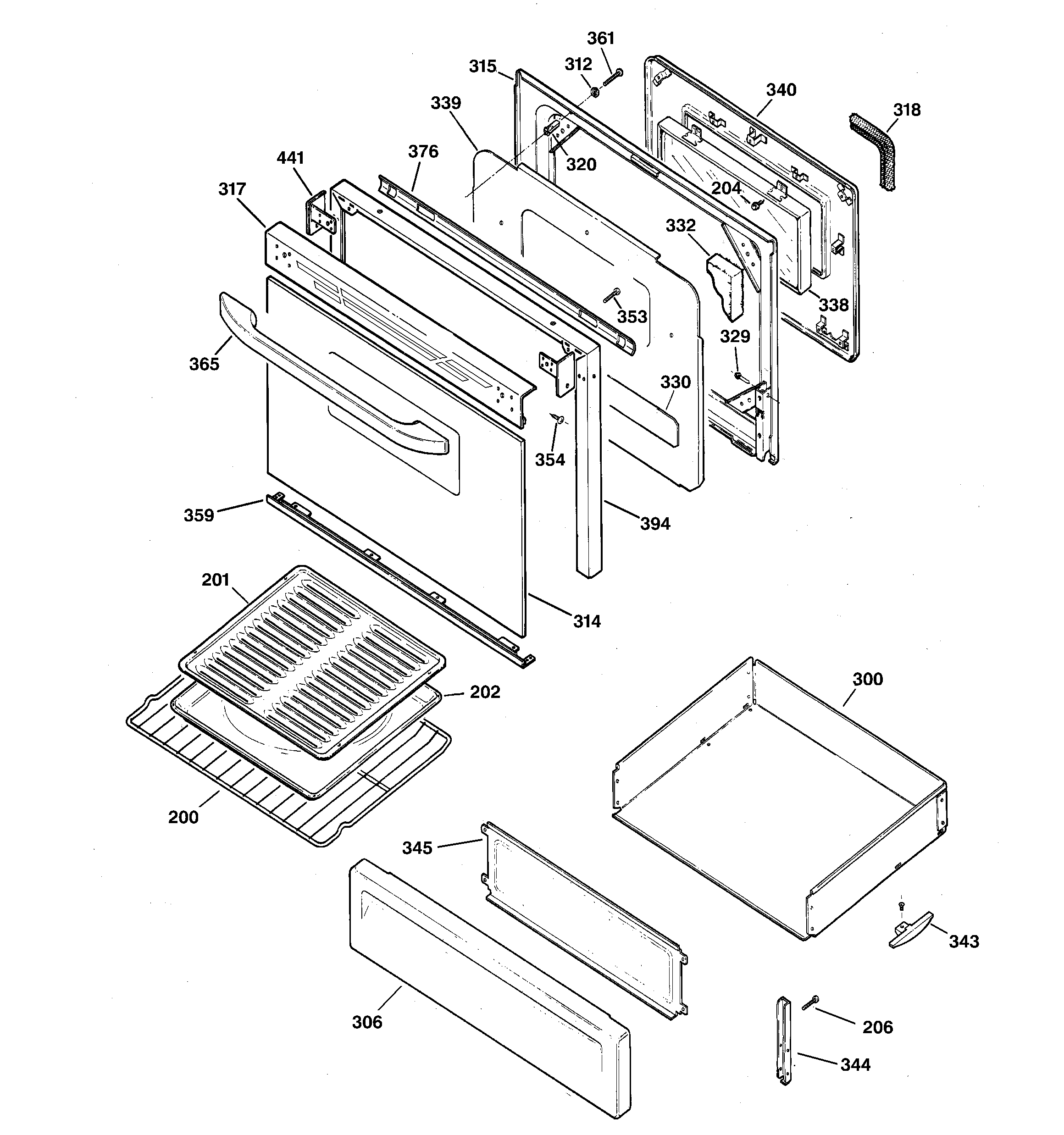 GE JGBP28BEA5WH door & drawer parts diagram