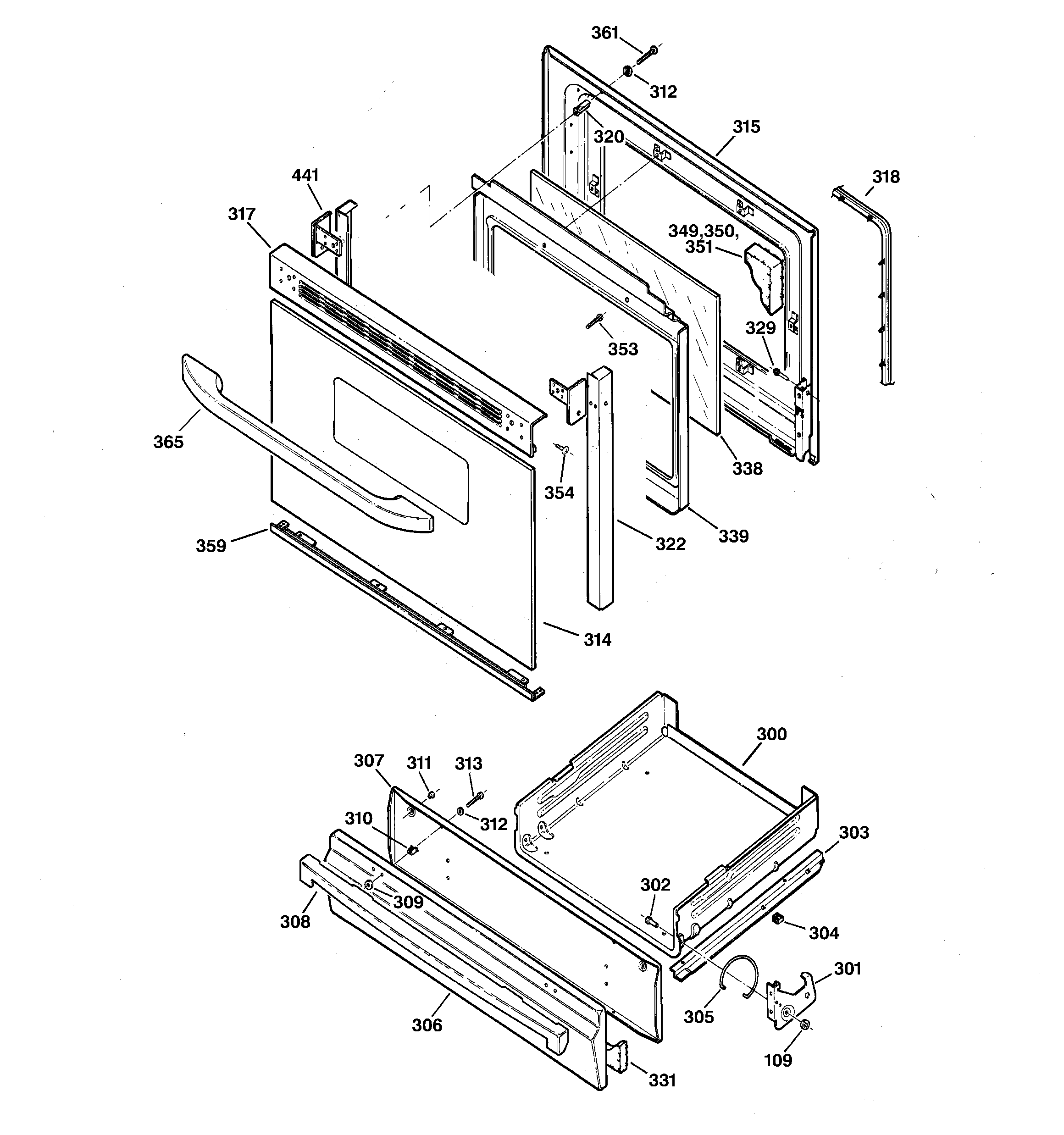 GE JGBS23AEA3AA door & drawer parts diagram