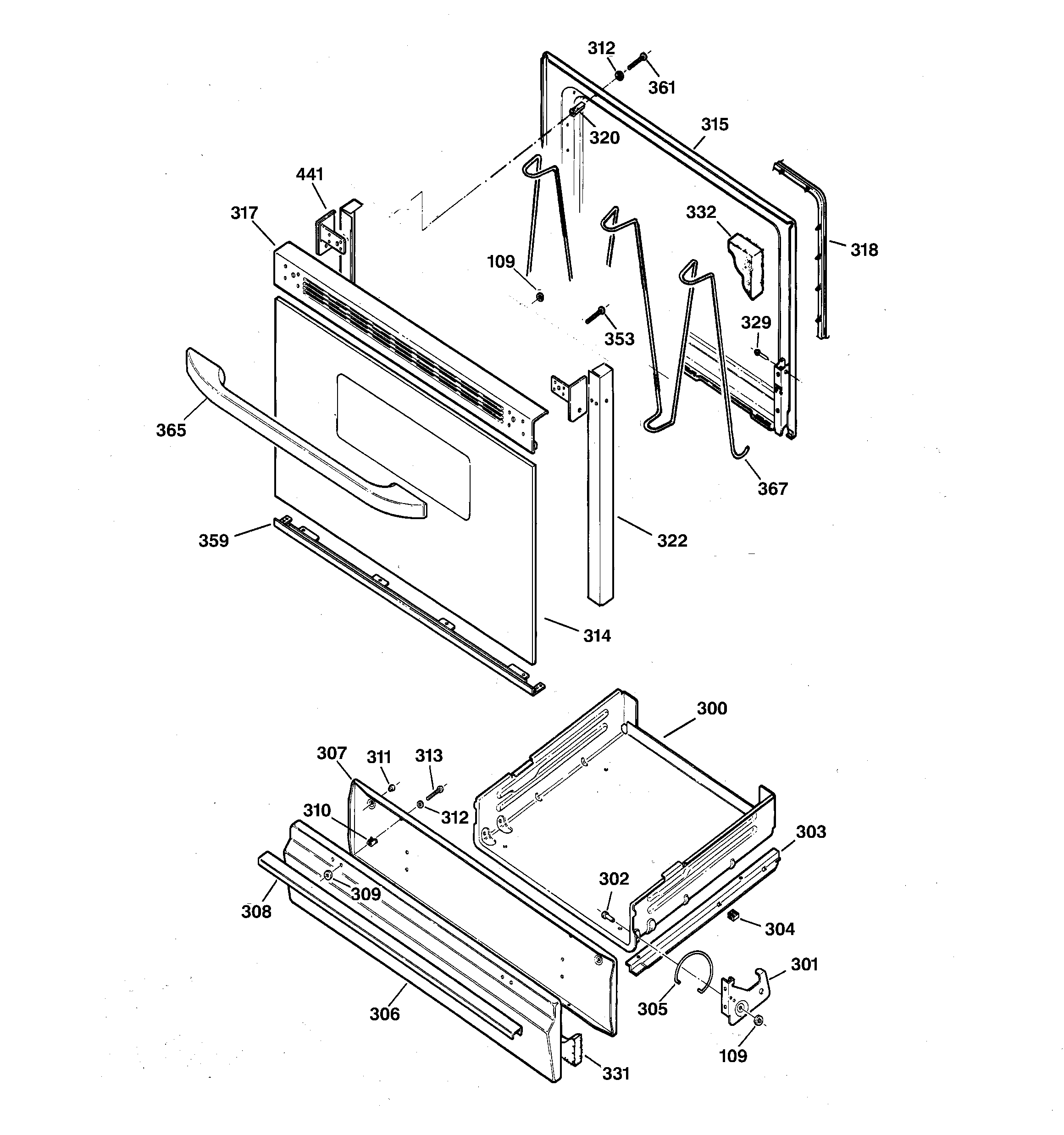 GE JGBS04BPA3WH door & drawer parts diagram