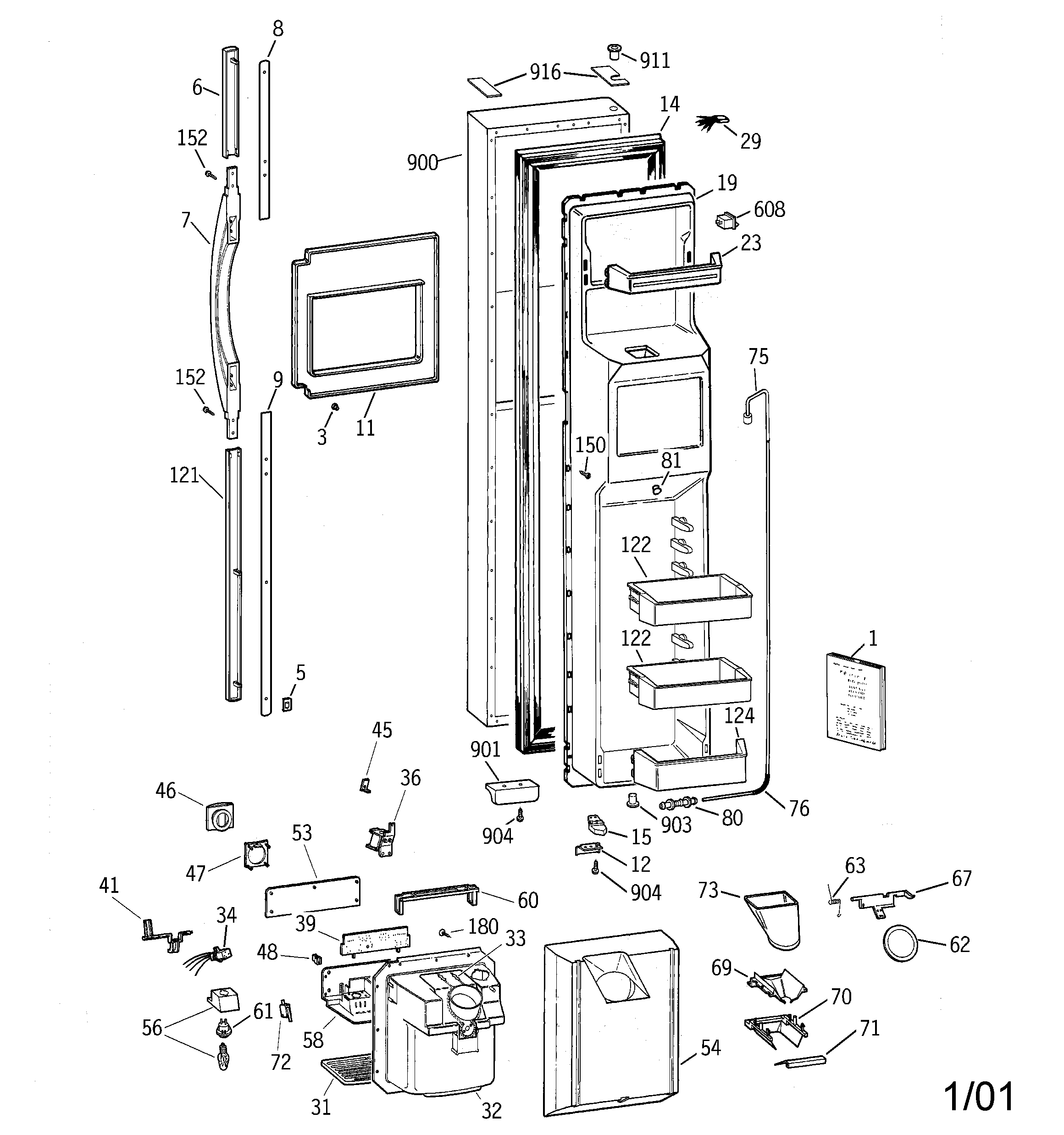 GE TPX24PRDBWW freezer door diagram