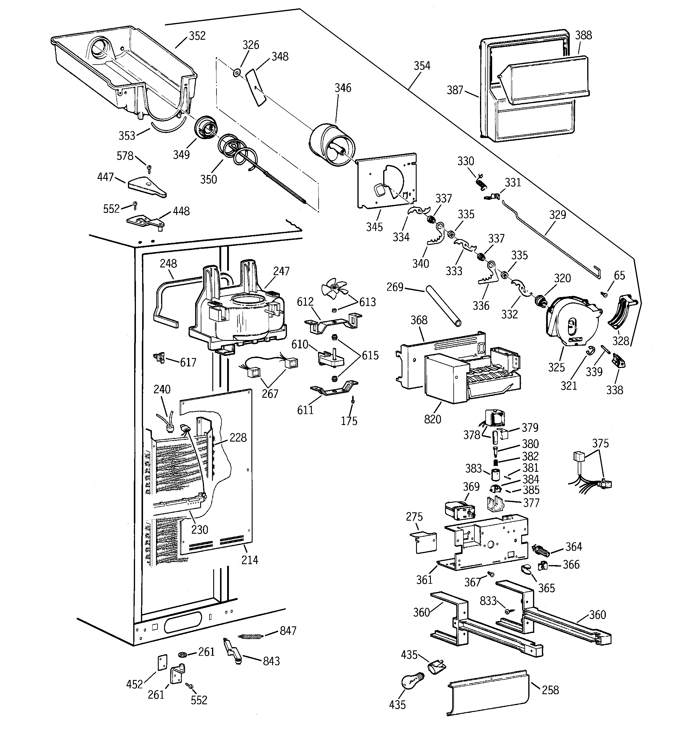 GE TPX24PRDBWW freezer section diagram