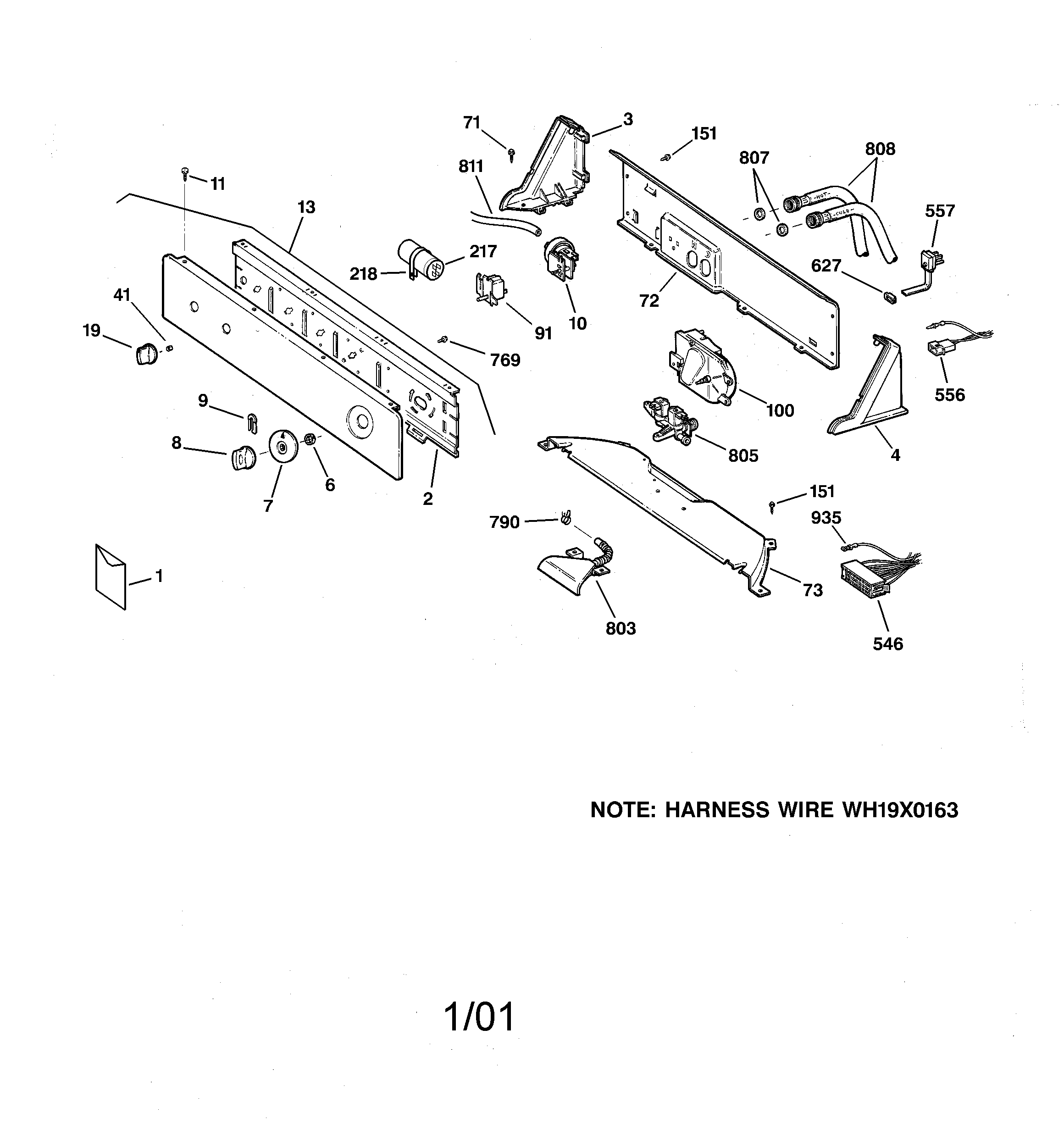 GE WCXR1070A2AA controls & backsplash diagram