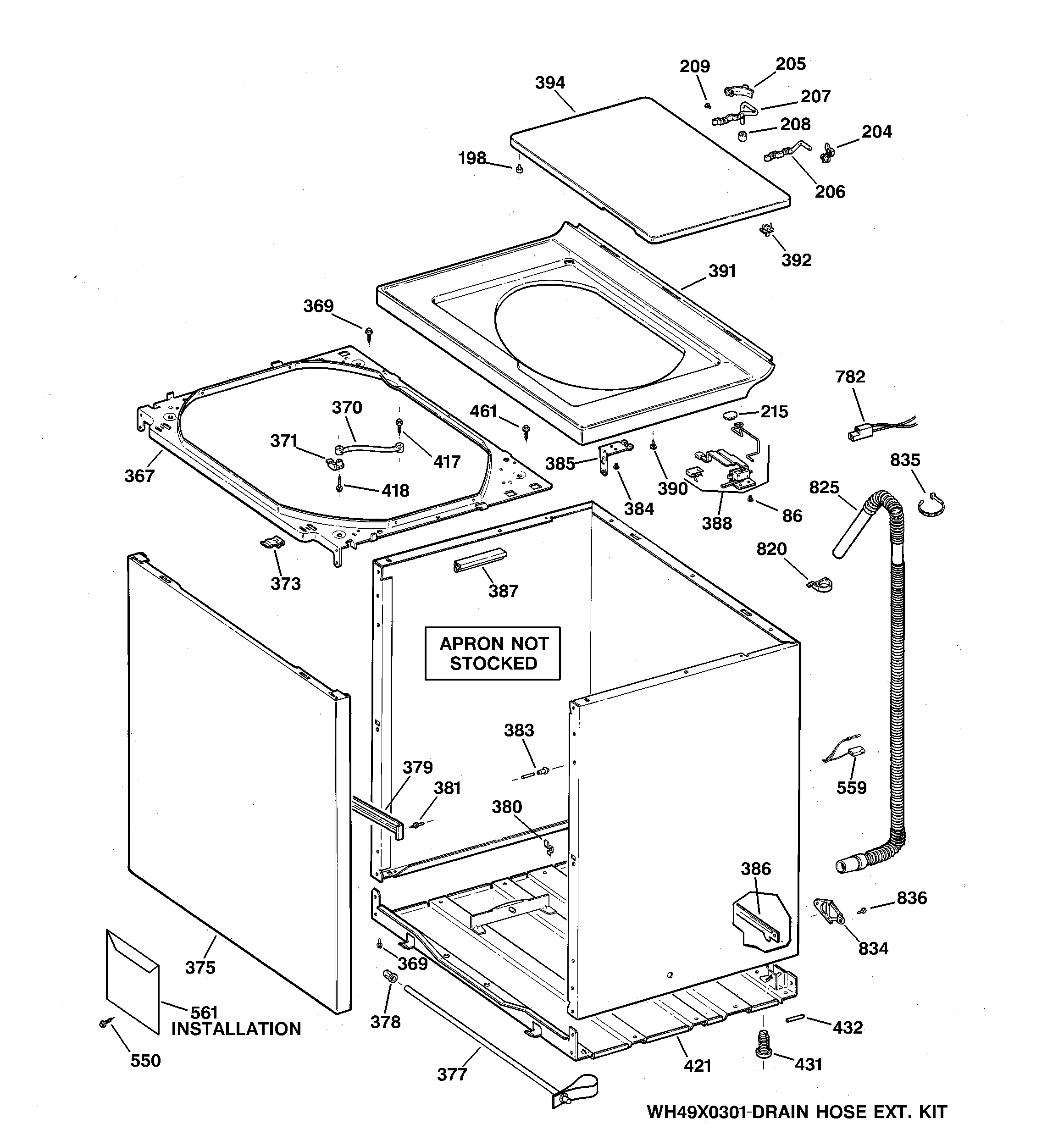 GE WCXR1070A2AA cabinet, cover & front panel diagram