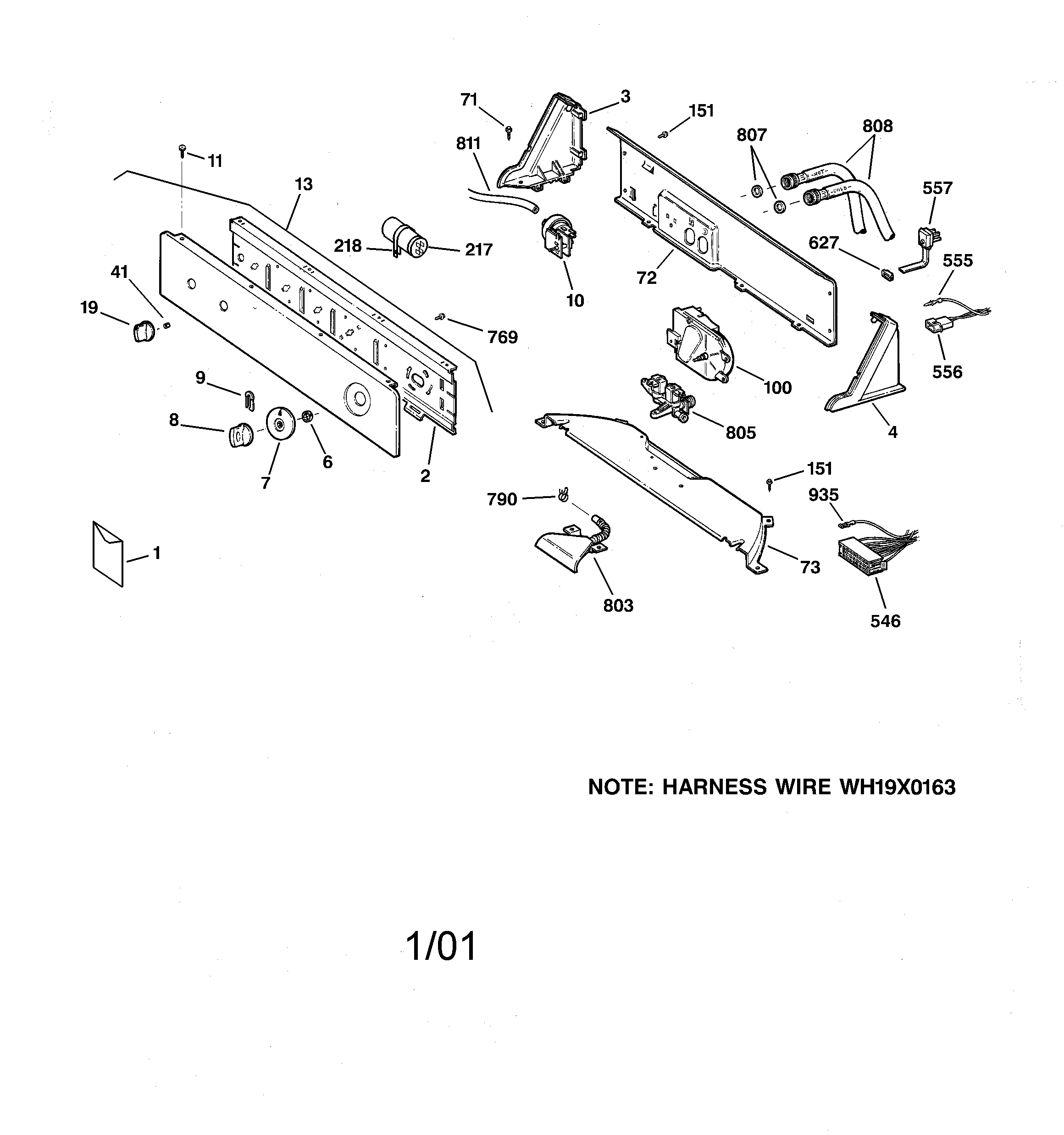 GE WVSR1060A2AA controls & backsplash diagram