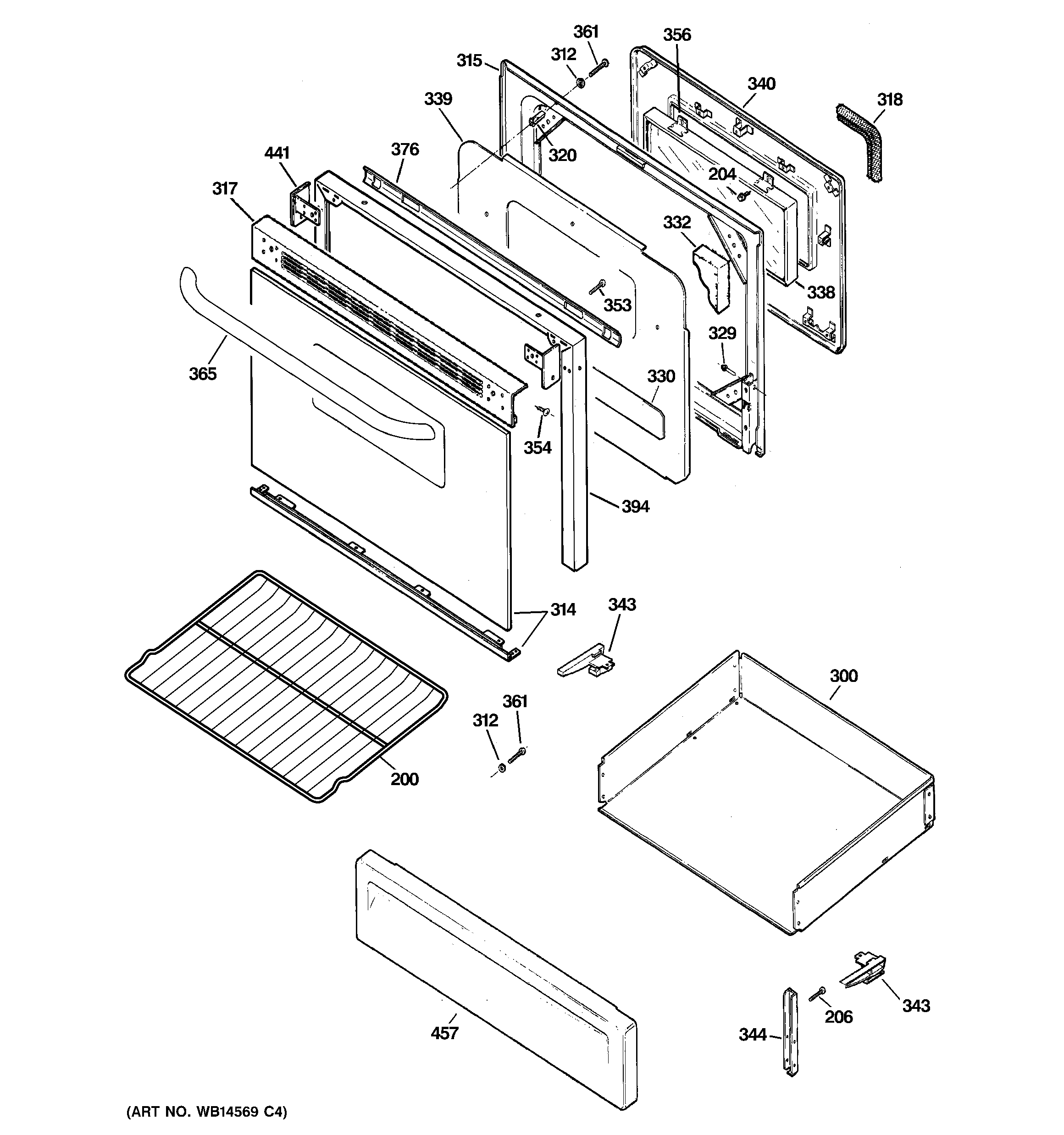 GE JGBP25GER1SA door & drawer parts diagram