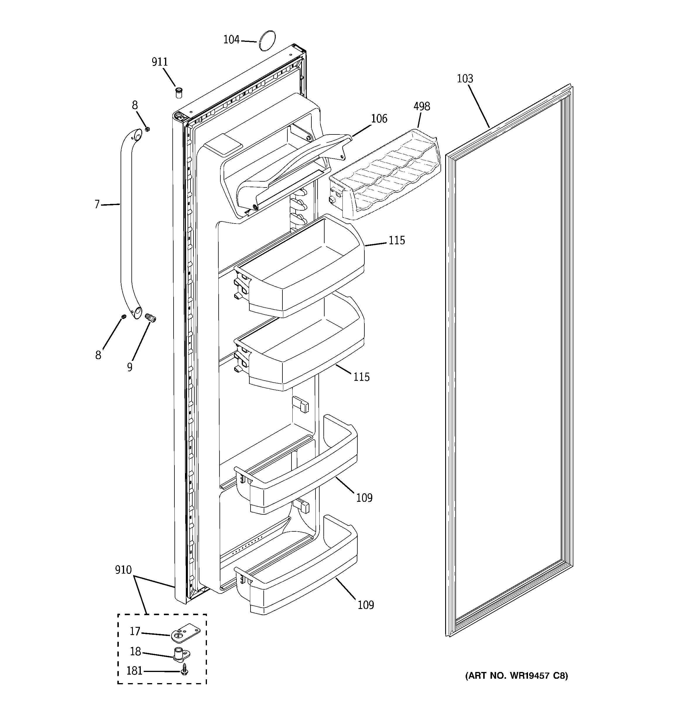 GE ESH22JSXKSS fresh food door diagram