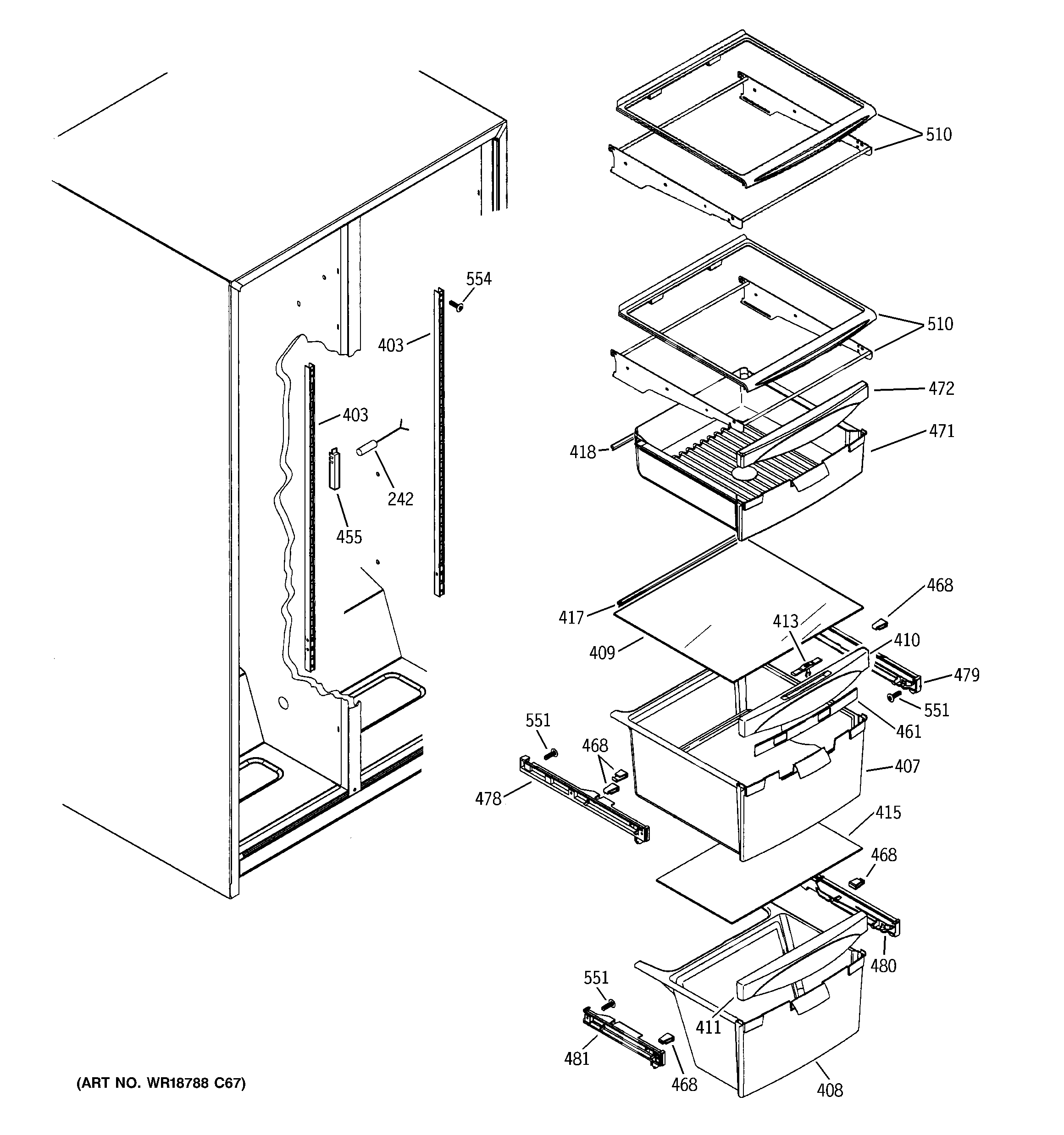GE ESH22JSXKSS fresh food shelves diagram