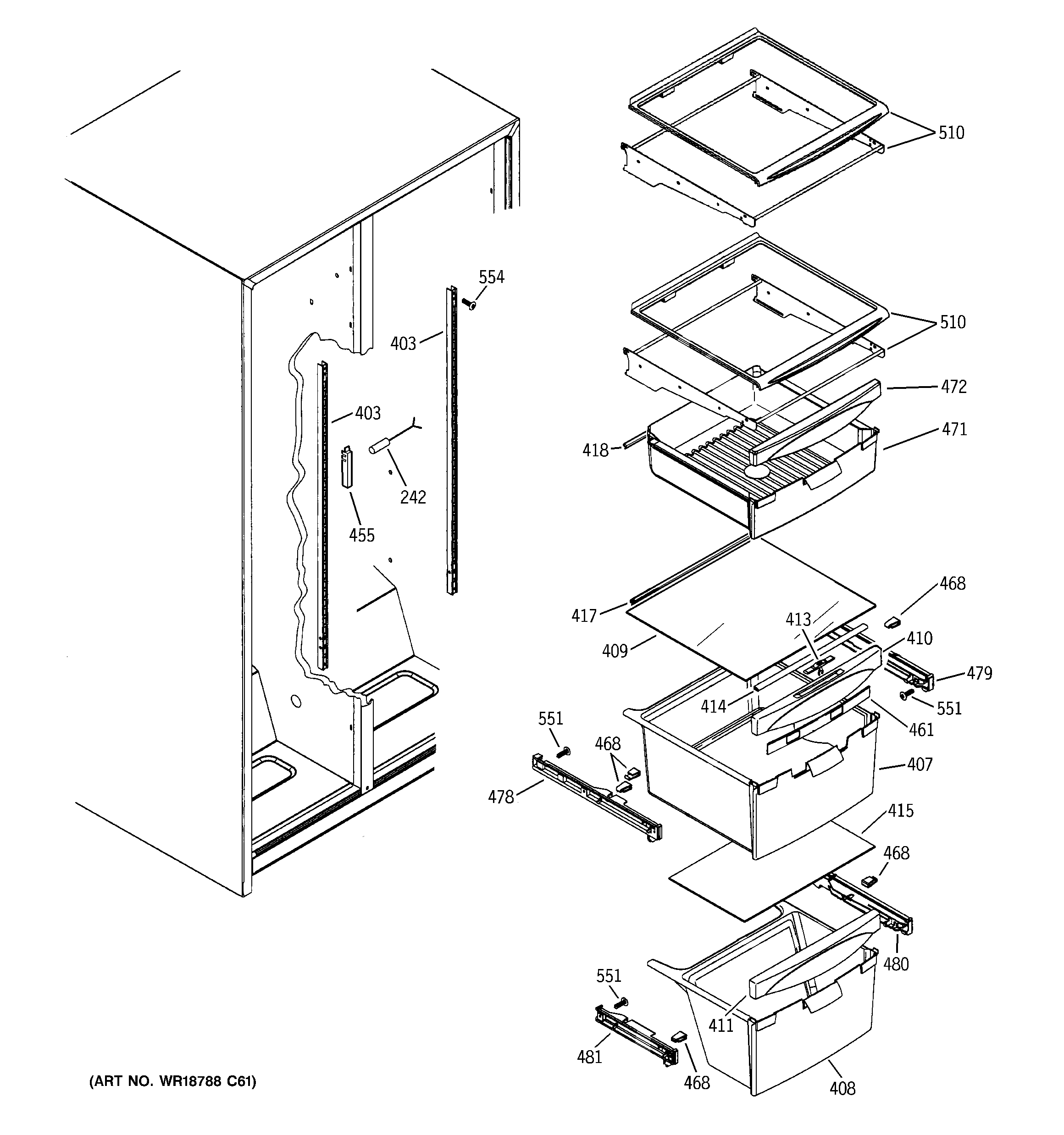 GE GSH22JFZBBB fresh food shelves diagram