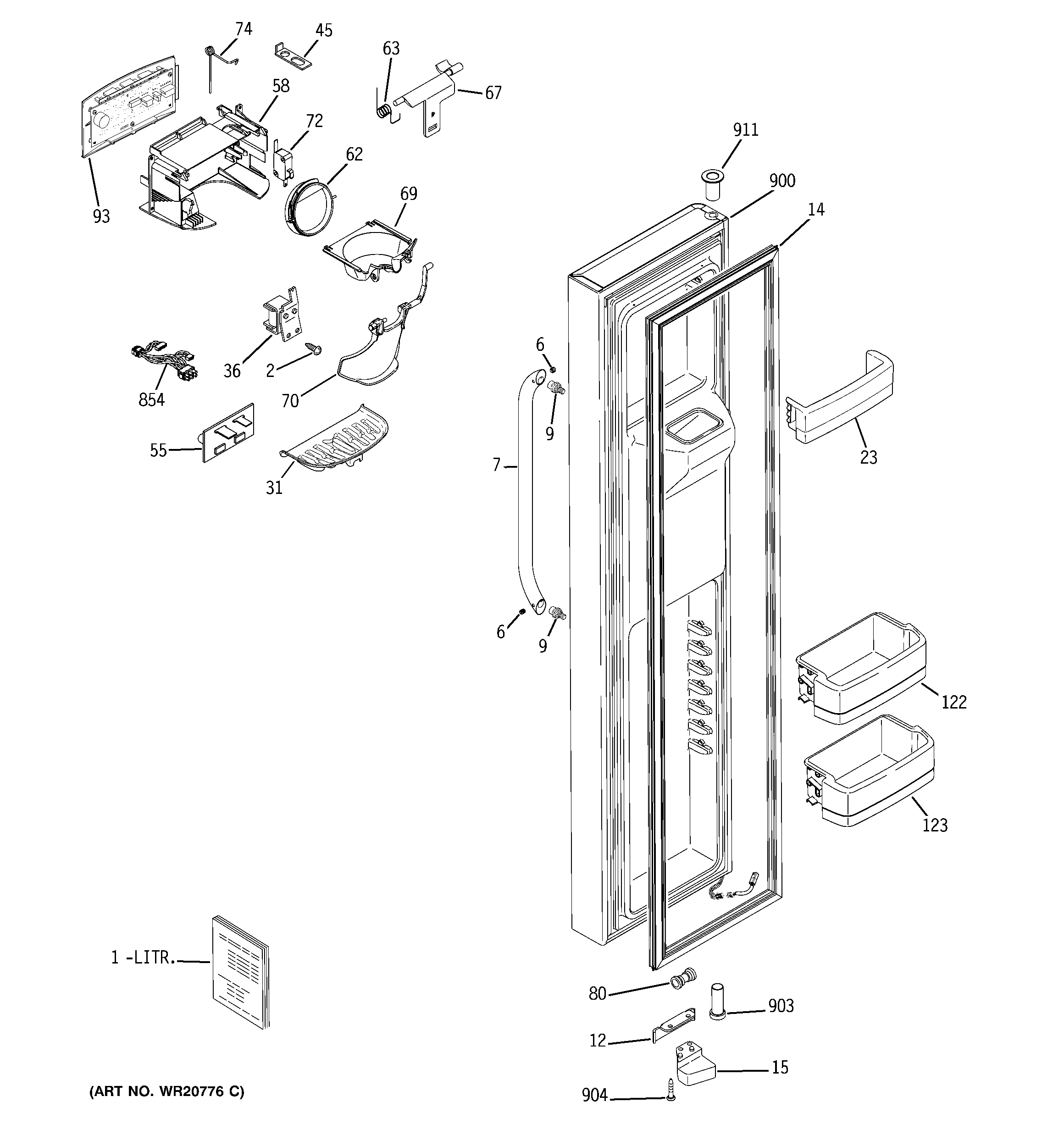 GE GSHL6KGZBCLS freezer door diagram