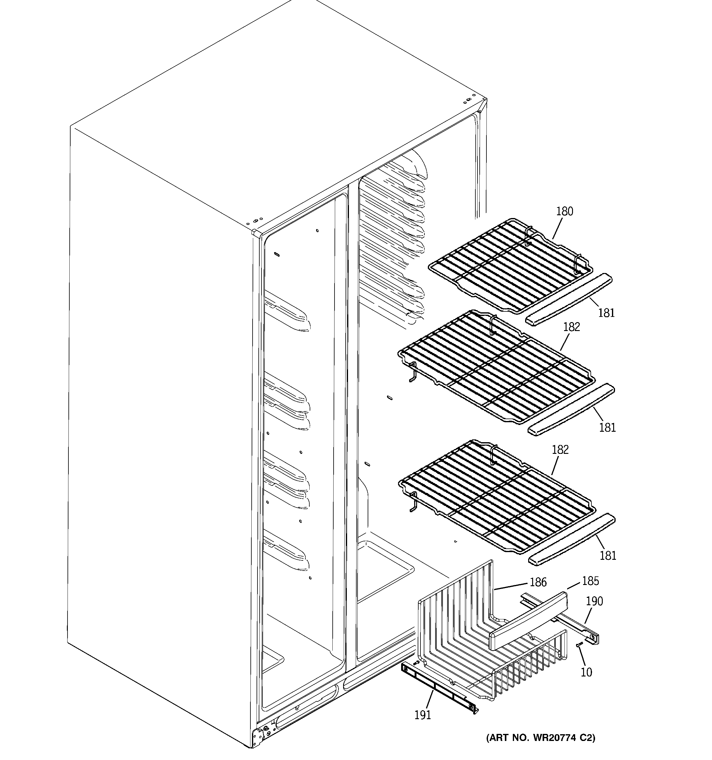 GE GSHL6KGZBCLS freezer shelves diagram