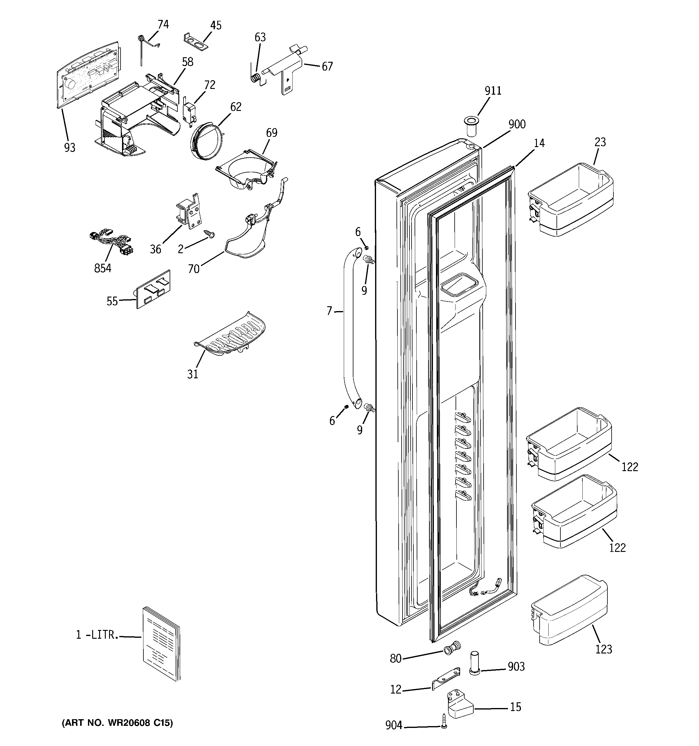 GE GSHS6KGZBCSS freezer door diagram
