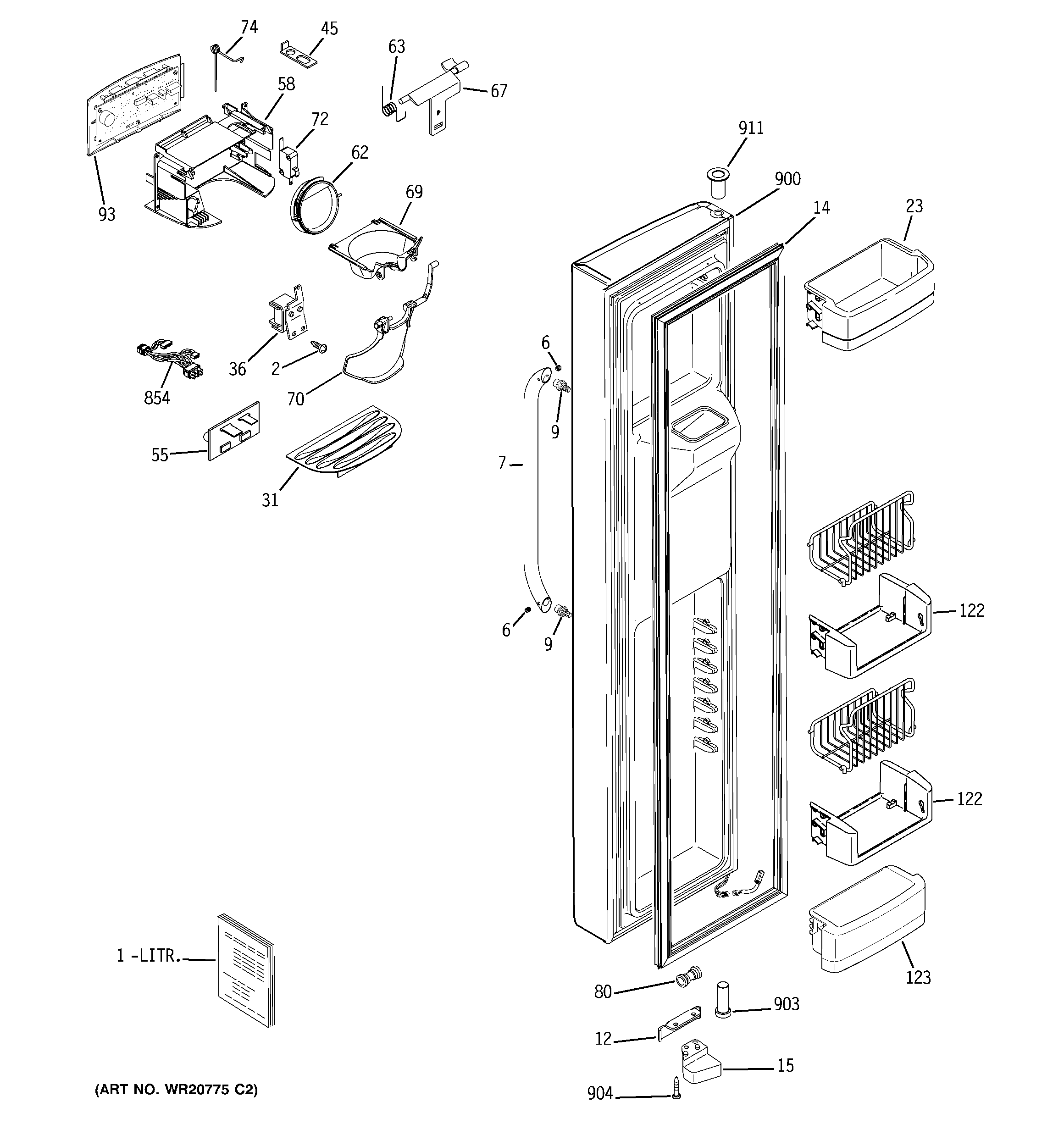 GE GSHS6LGZBCSS freezer door diagram