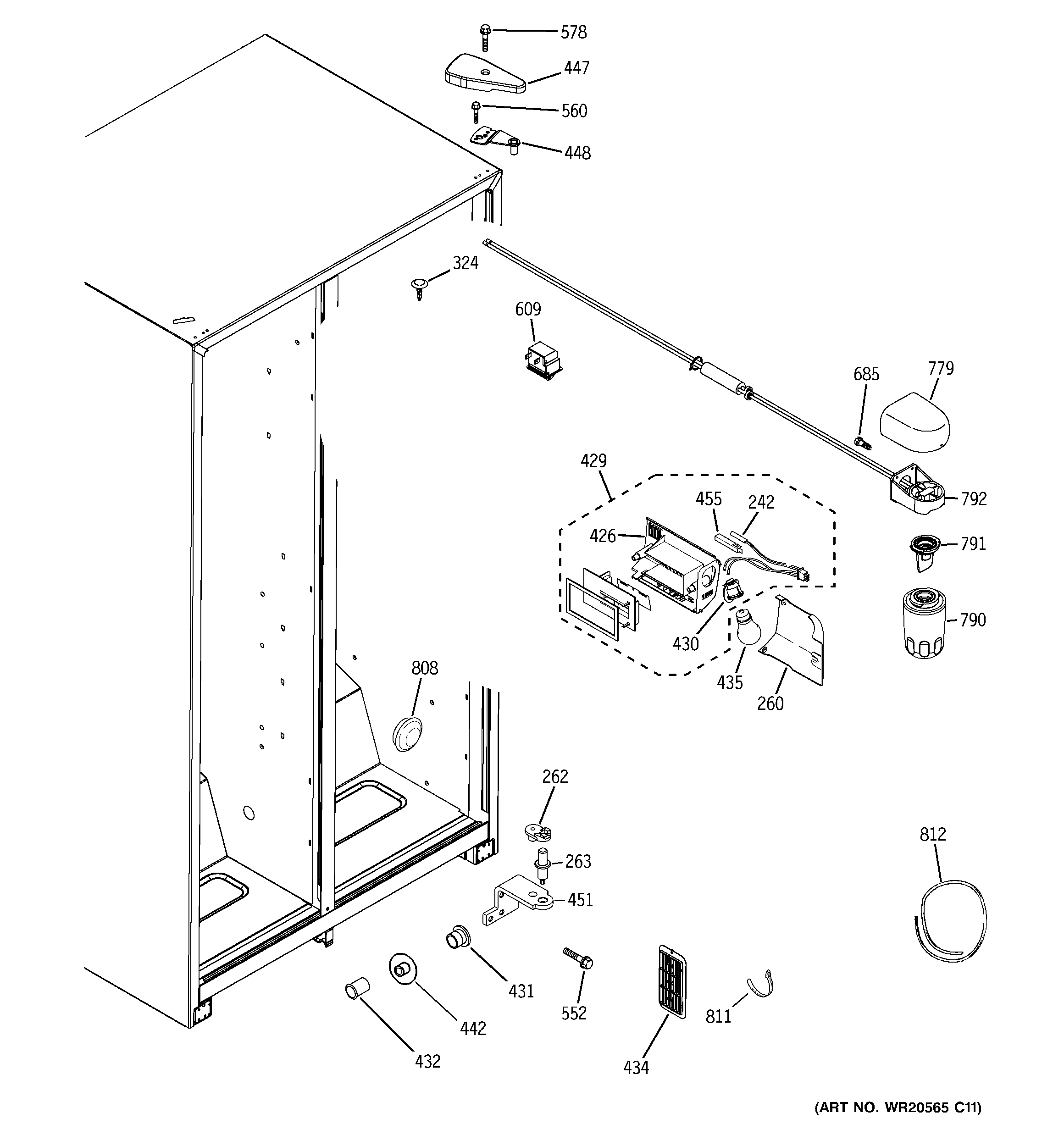 GE GSS25GFXNWW fresh food section diagram