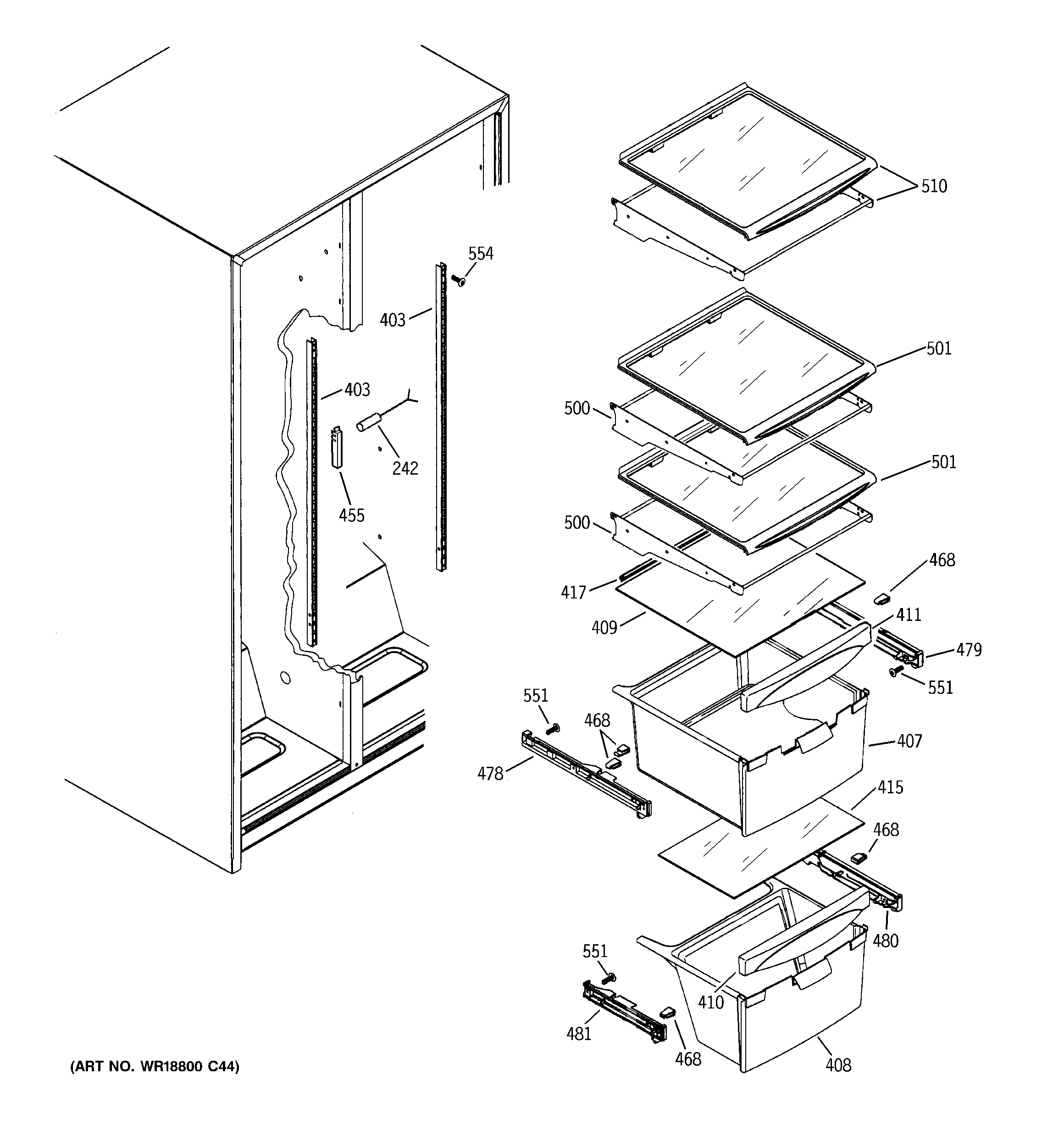 GE GSS25JETICC fresh food shelves diagram