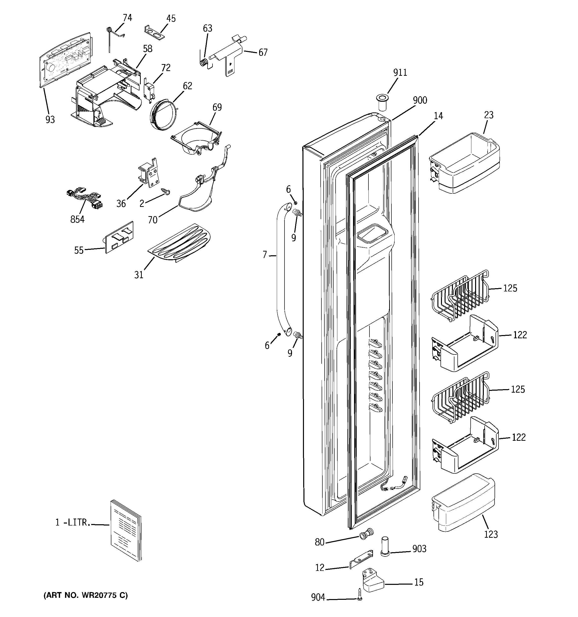 GE LSHF6LGZBCWW freezer door diagram