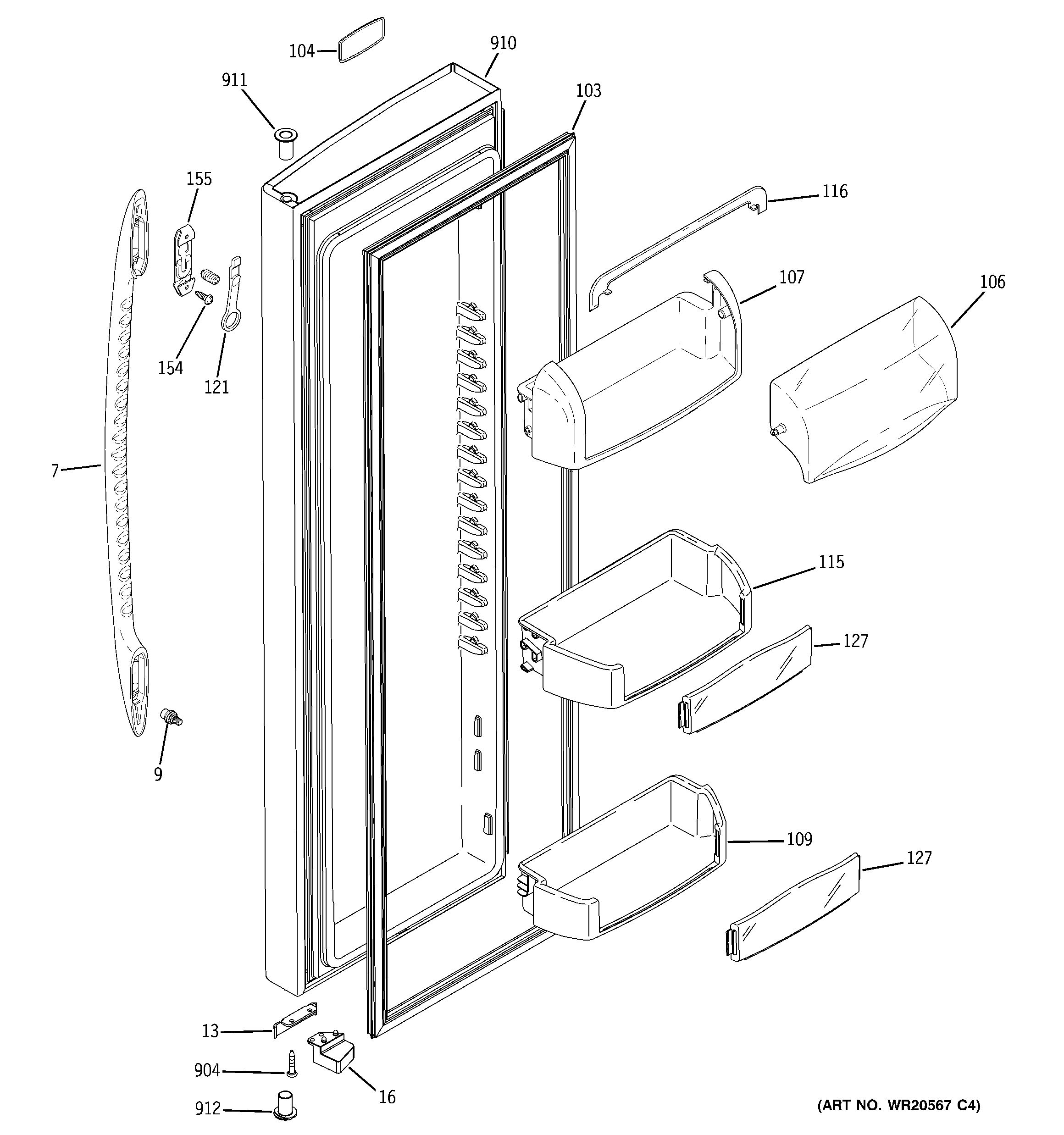 GE PSHF6PGZBEBB fresh food door diagram