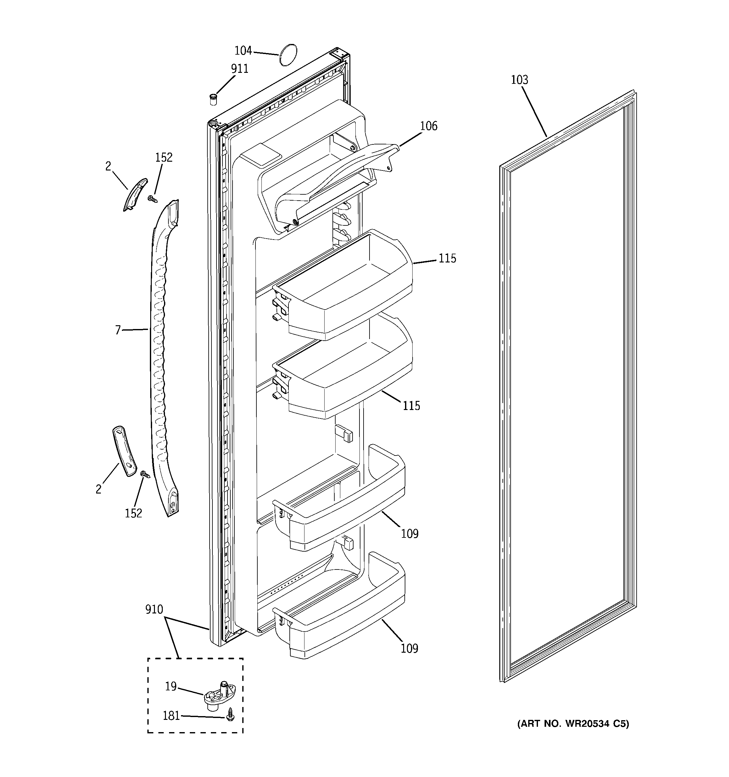 GE ESH22JFXJWW fresh food door diagram