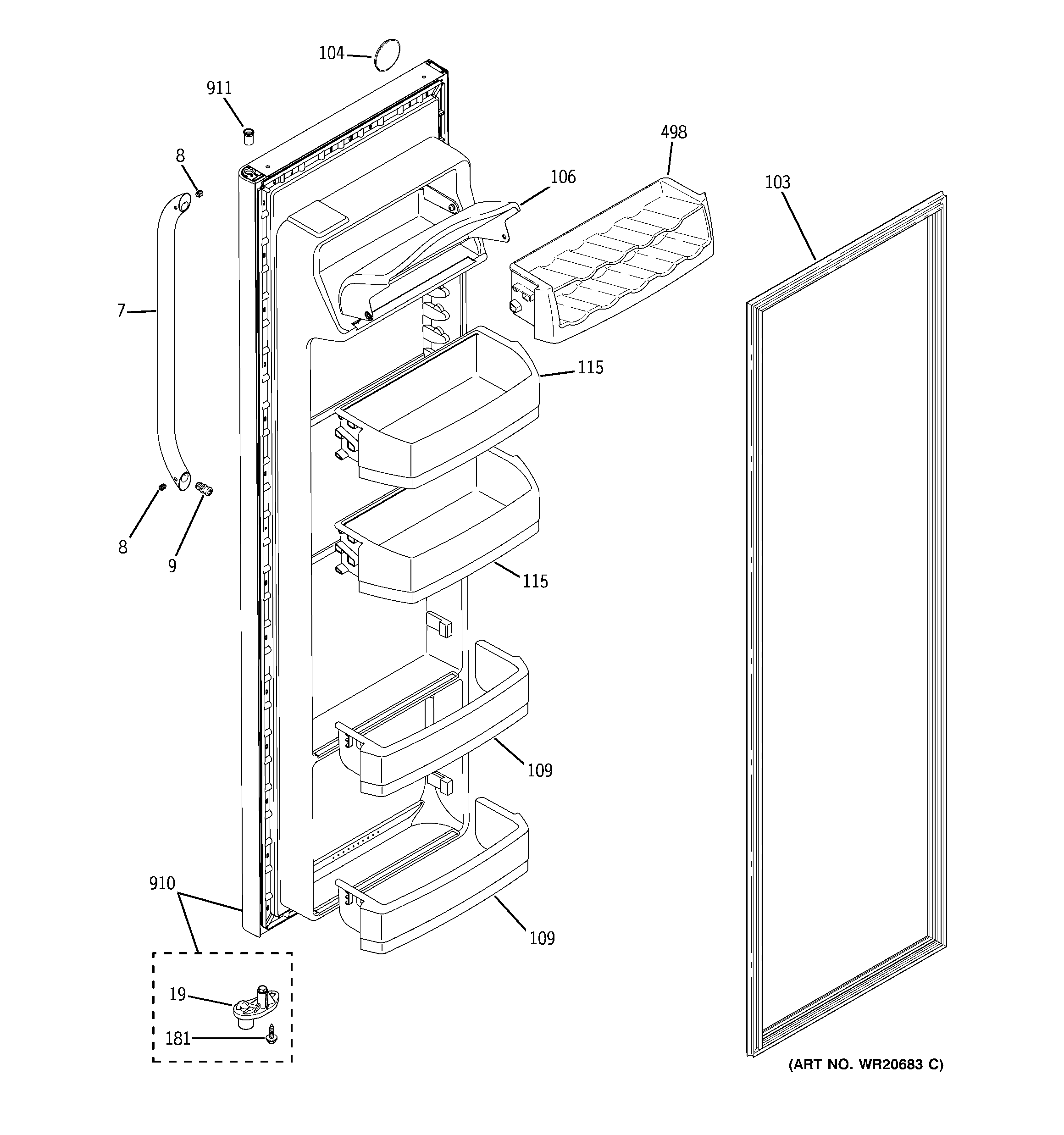 GE ESH25JSXJSS fresh food door diagram