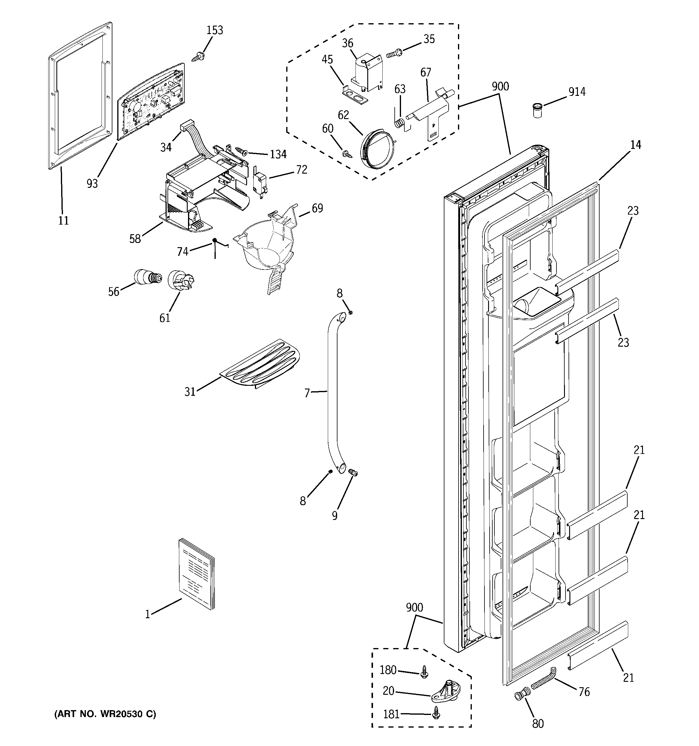 GE GSE22KEWJFSS freezer door diagram