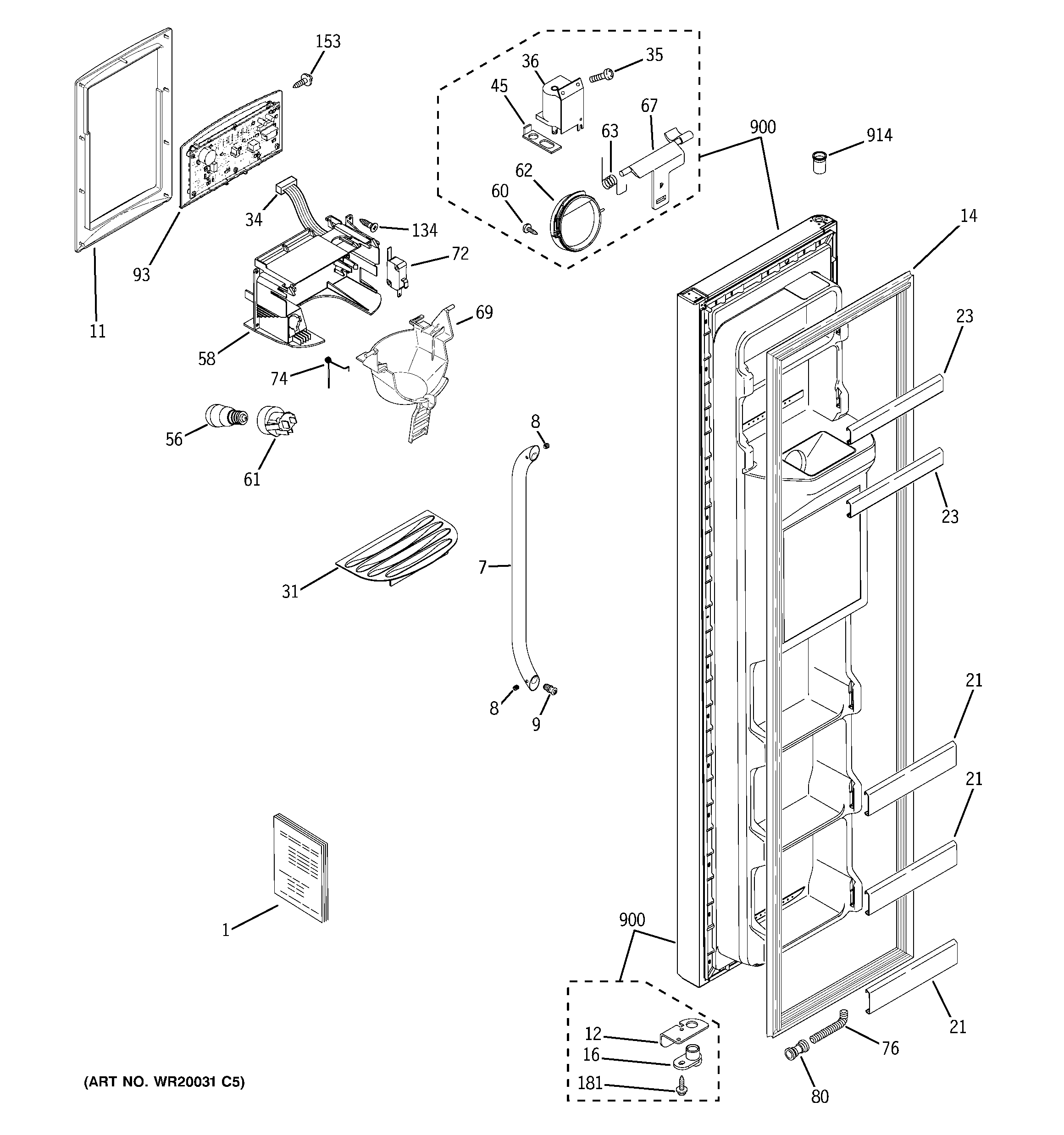 GE GSE22KEWNFSS freezer door diagram