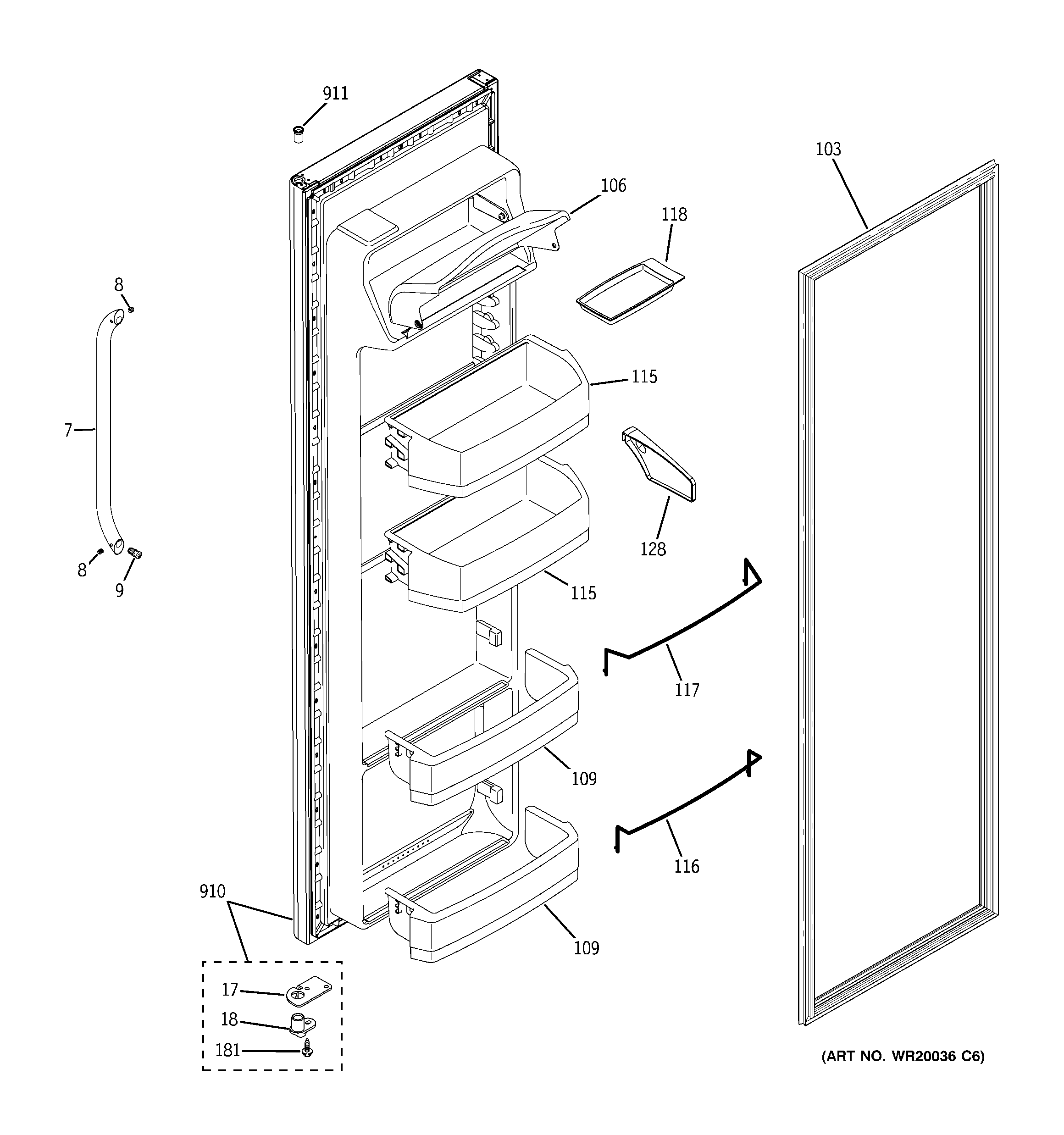 GE GSE22KEWNFSS fresh food door diagram