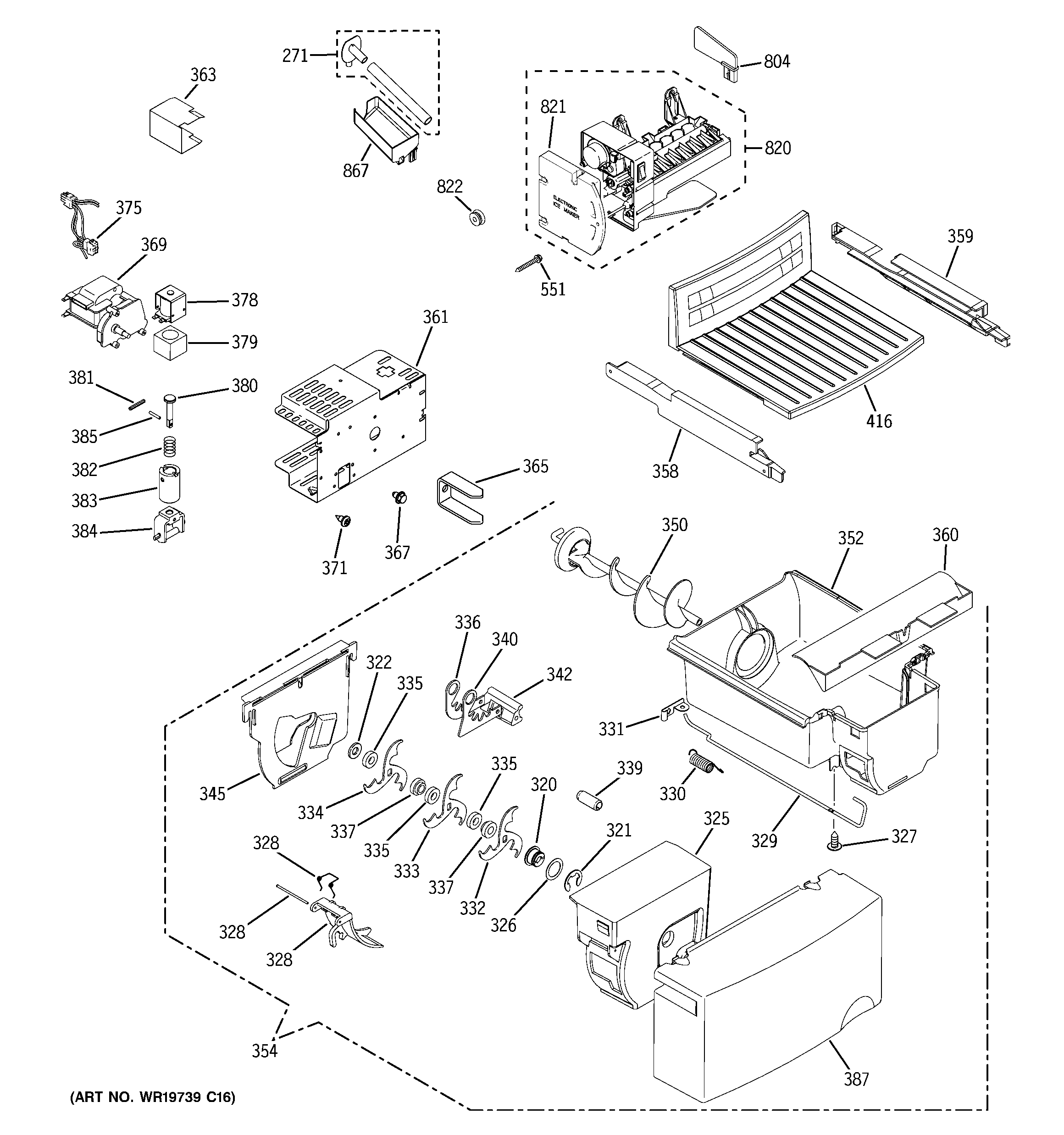 GE GSE22KEWNFSS ice maker & dispenser diagram