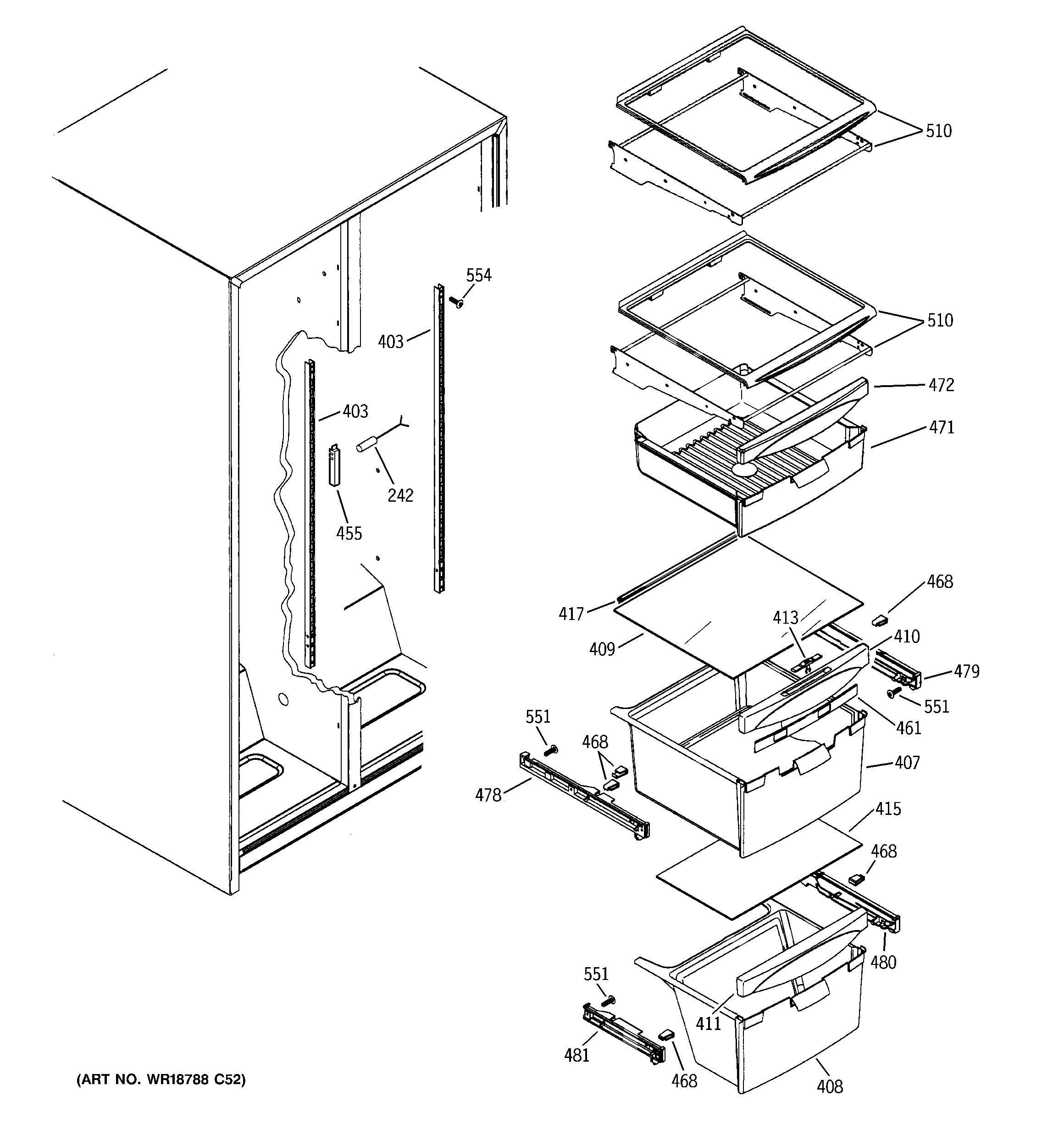 GE GSH22JFXMCC fresh food shelves diagram