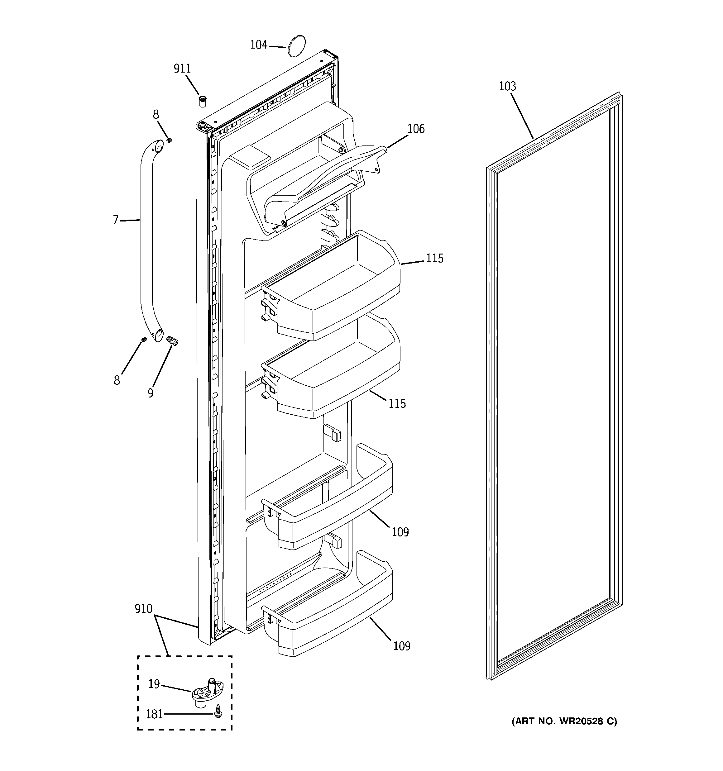 GE GSH22JSXLSS fresh food door diagram