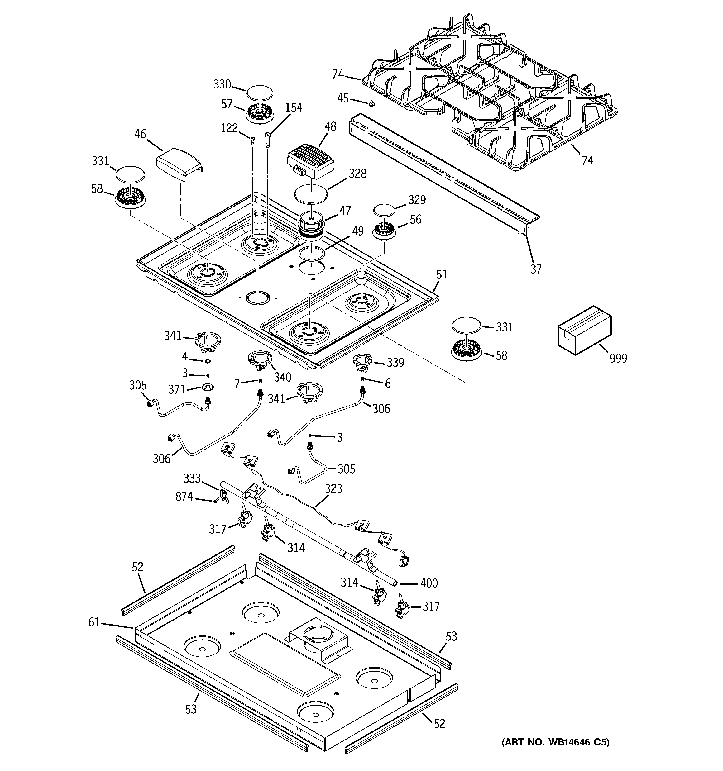 GE JGSP28DEN2BB cooktop diagram
