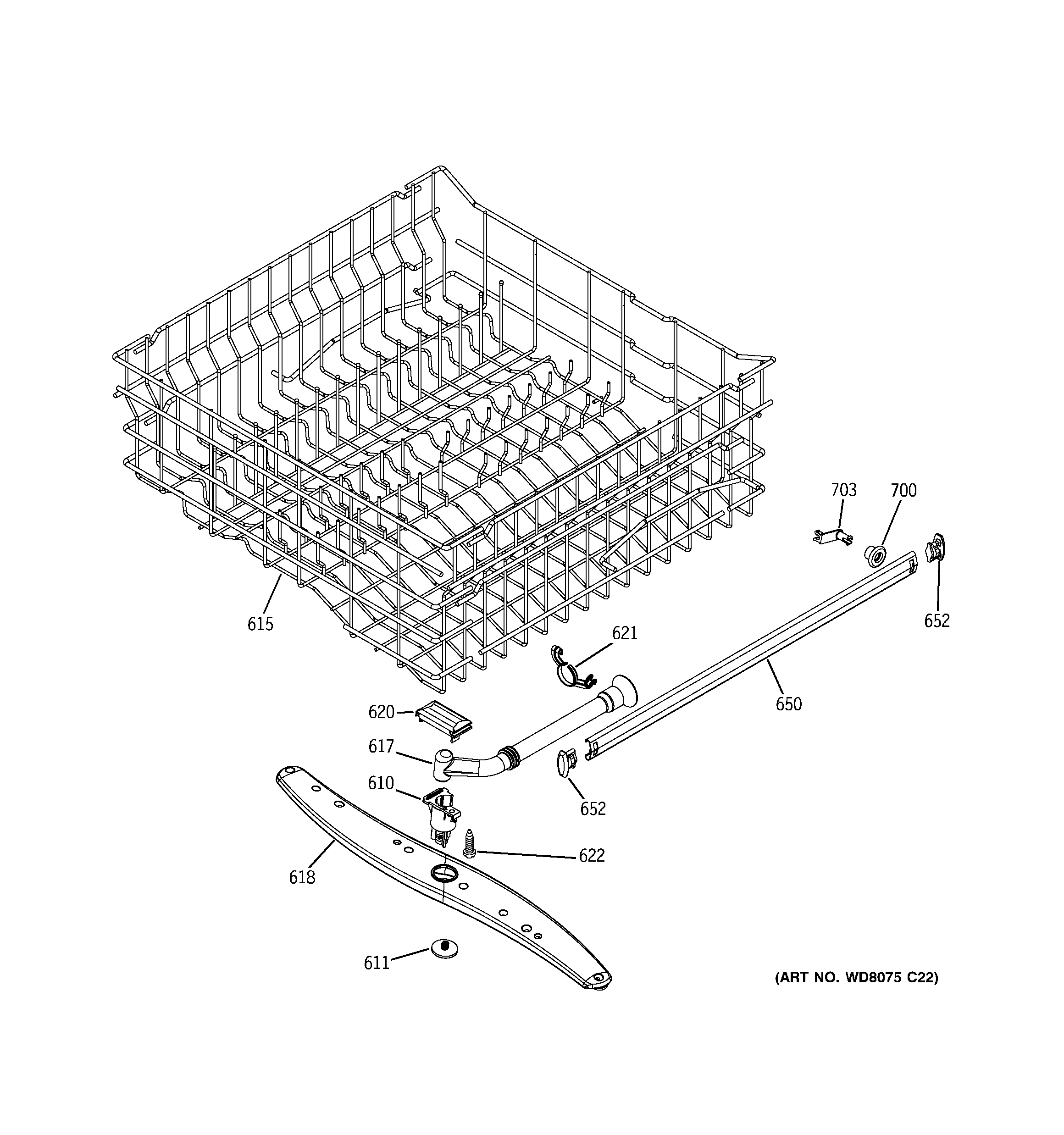 GE GLD4466R10SS upper rack assembly diagram