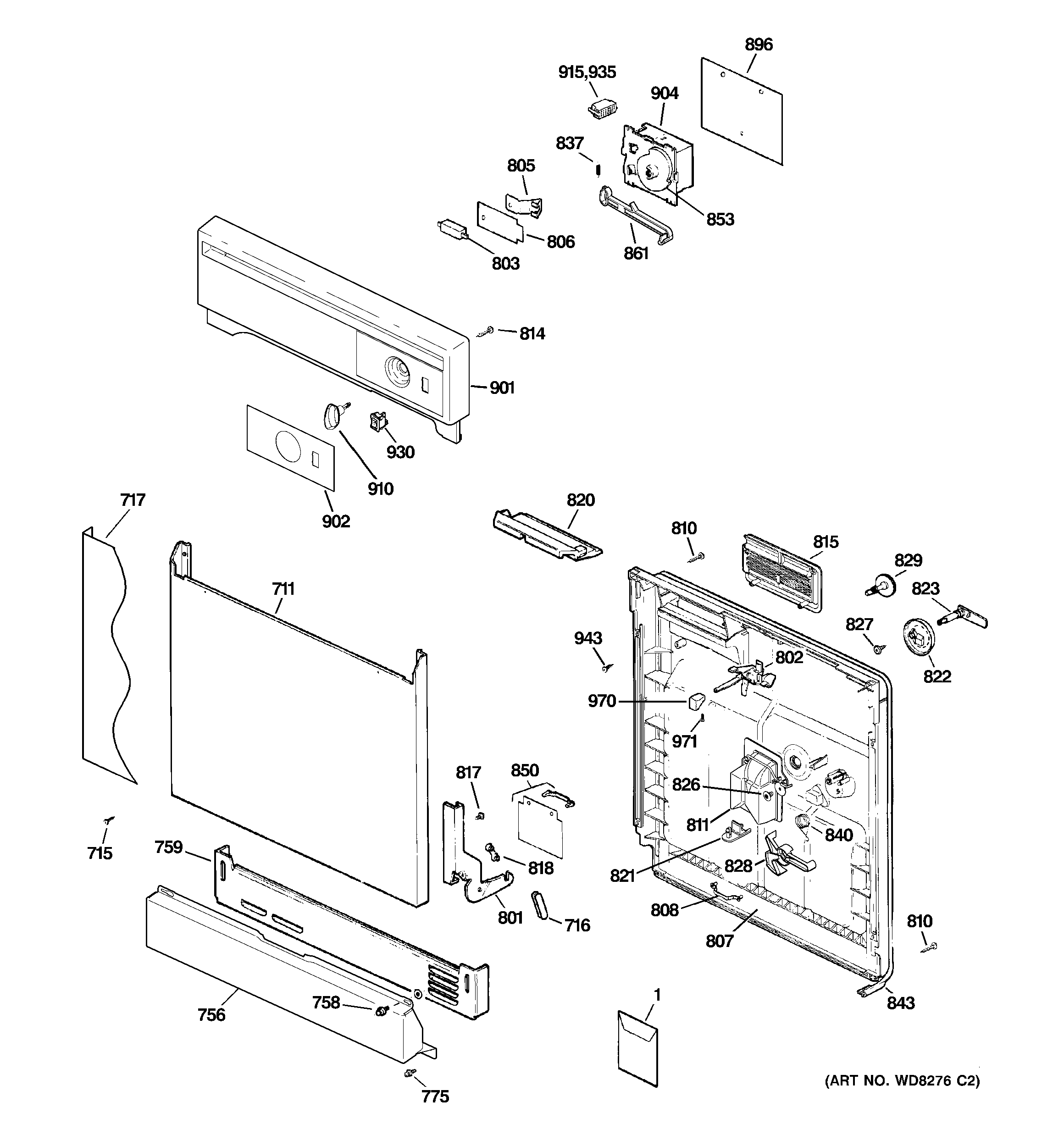 GE ADW1100N20BB escutcheon & door assembly diagram