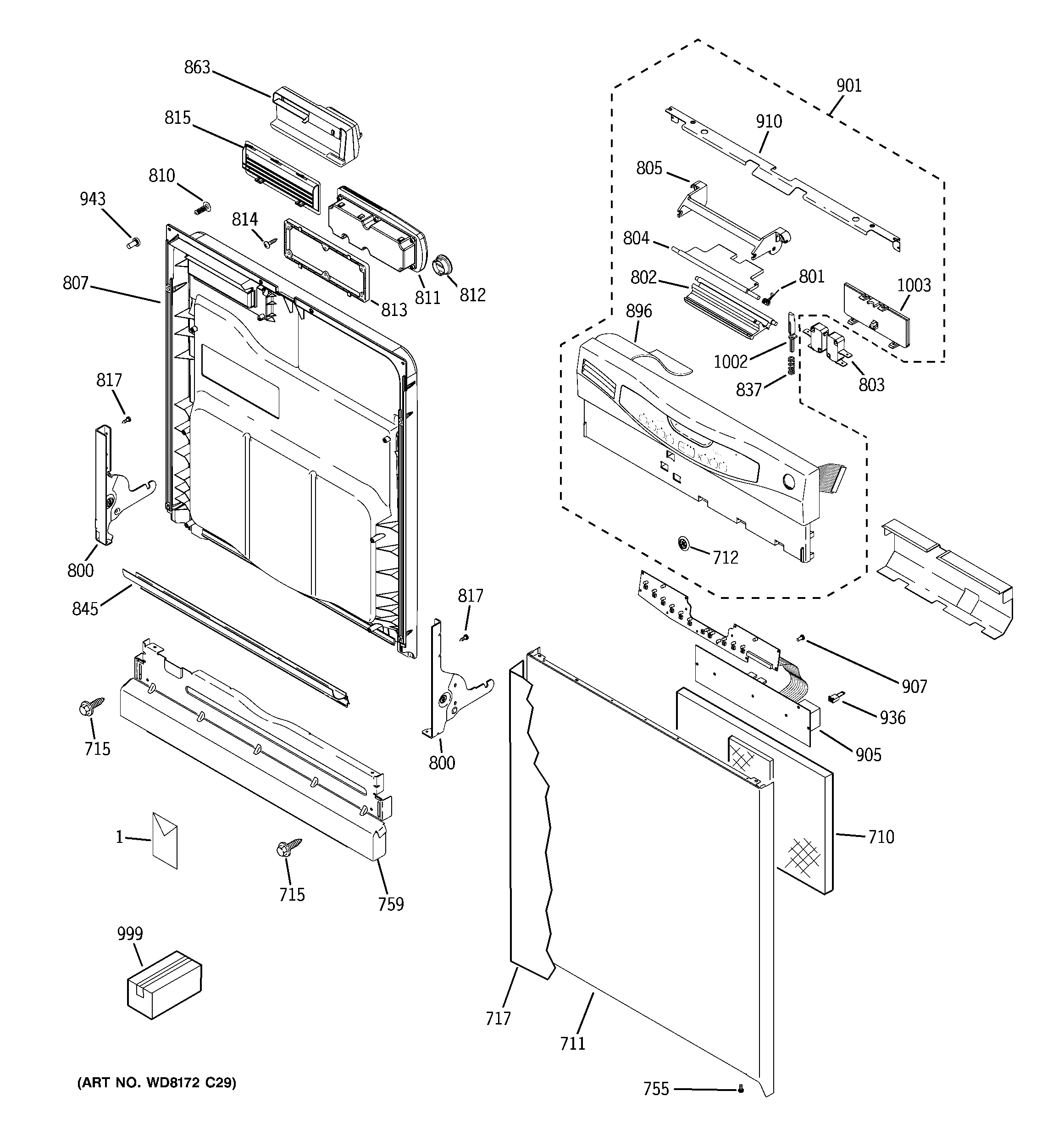 GE GLD4500R10CC escutcheon & door assembly diagram