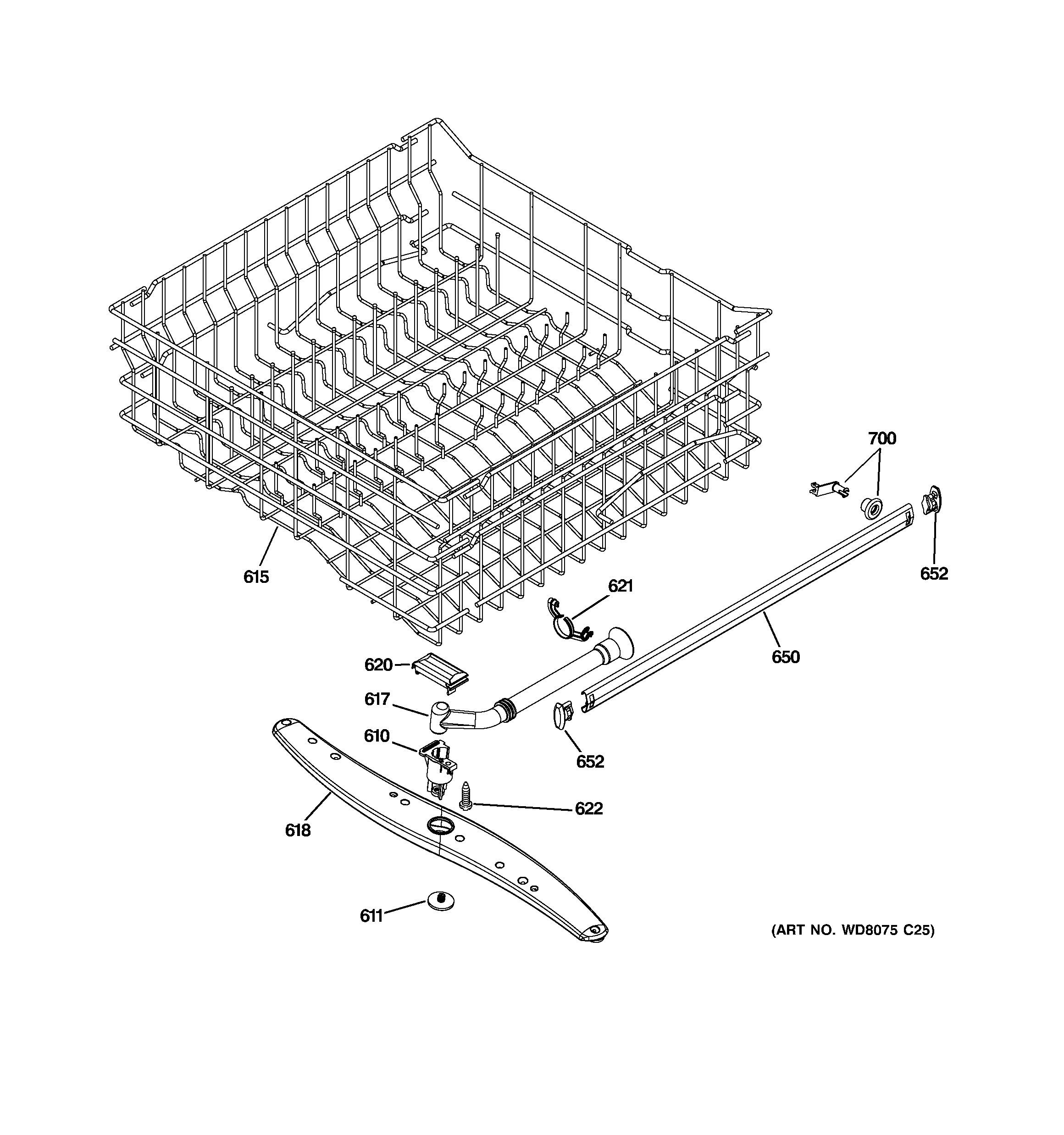 GE GLD4500R10CC upper rack assembly diagram
