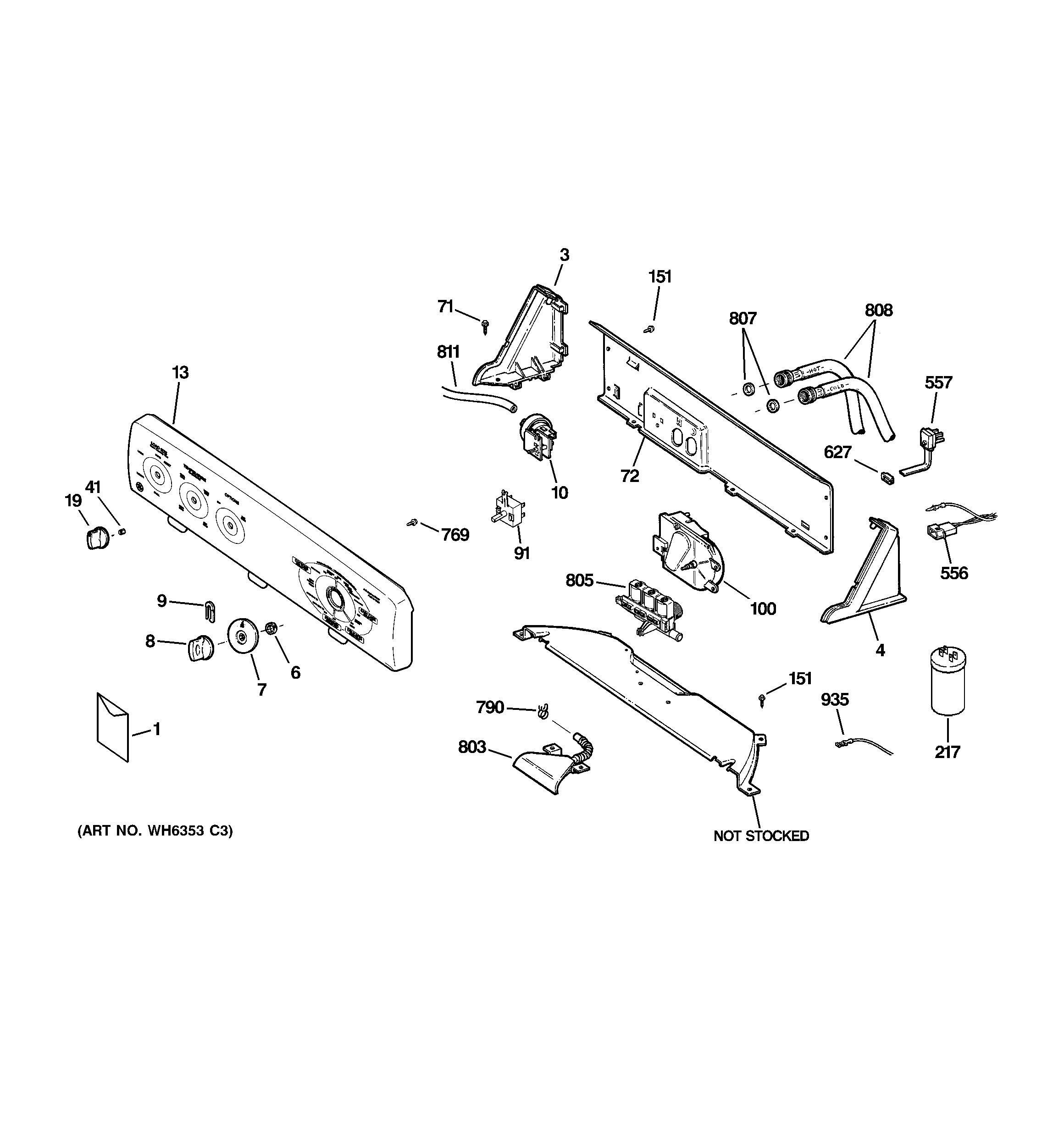 GE WDSR2120J9WW controls & backsplash diagram