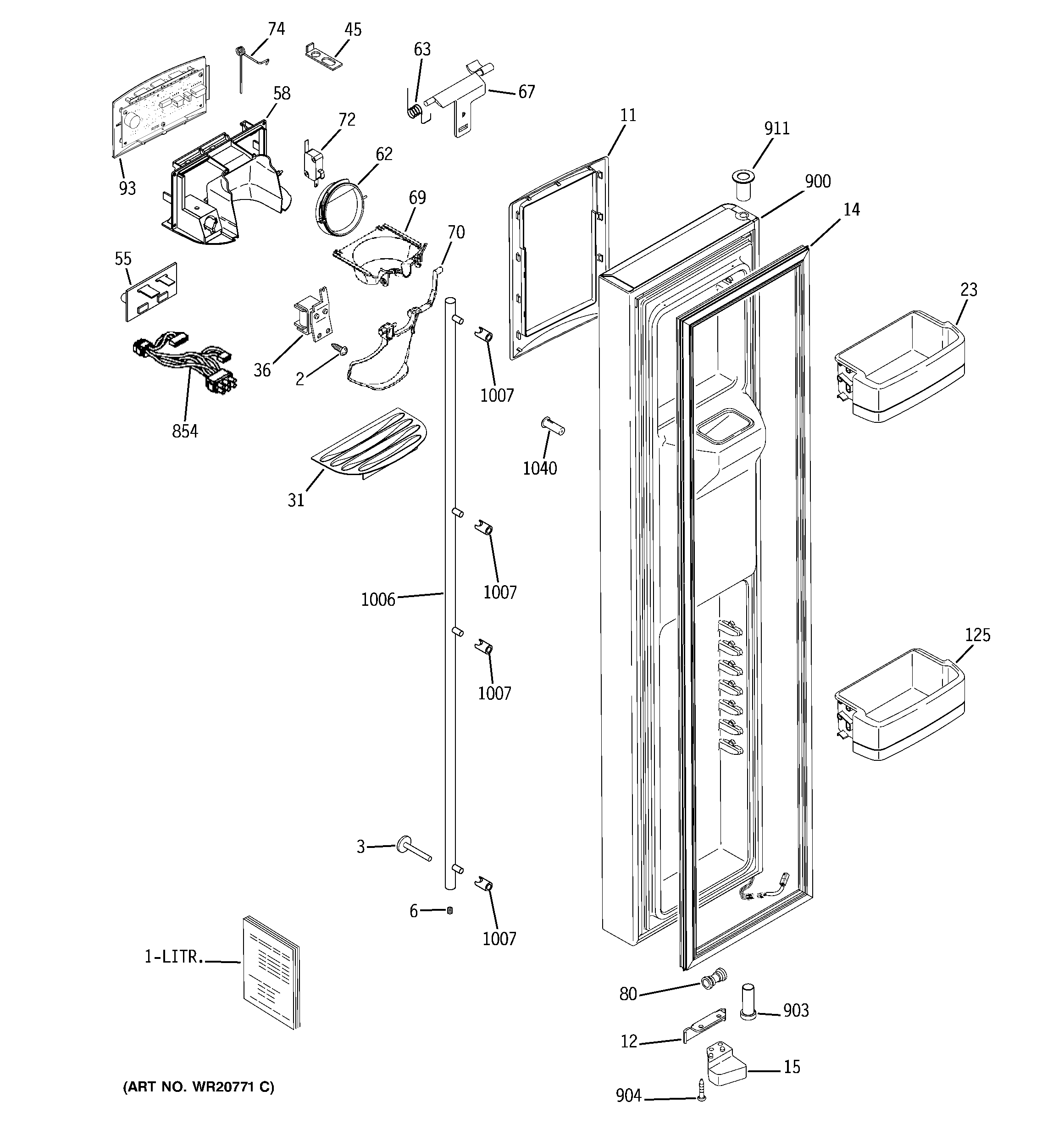 GE GWU23LGYAFSS freezer door diagram