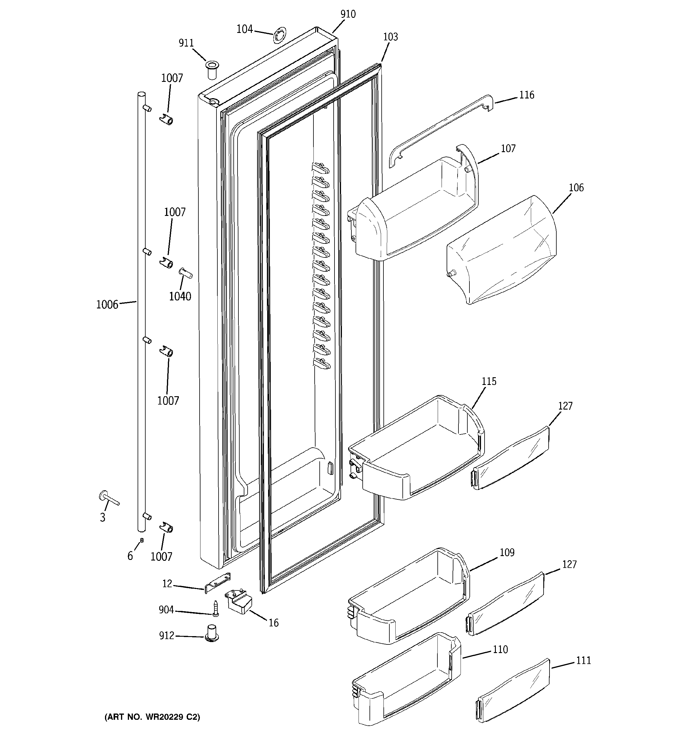 GE GWU23LGYAFSS fresh food door diagram