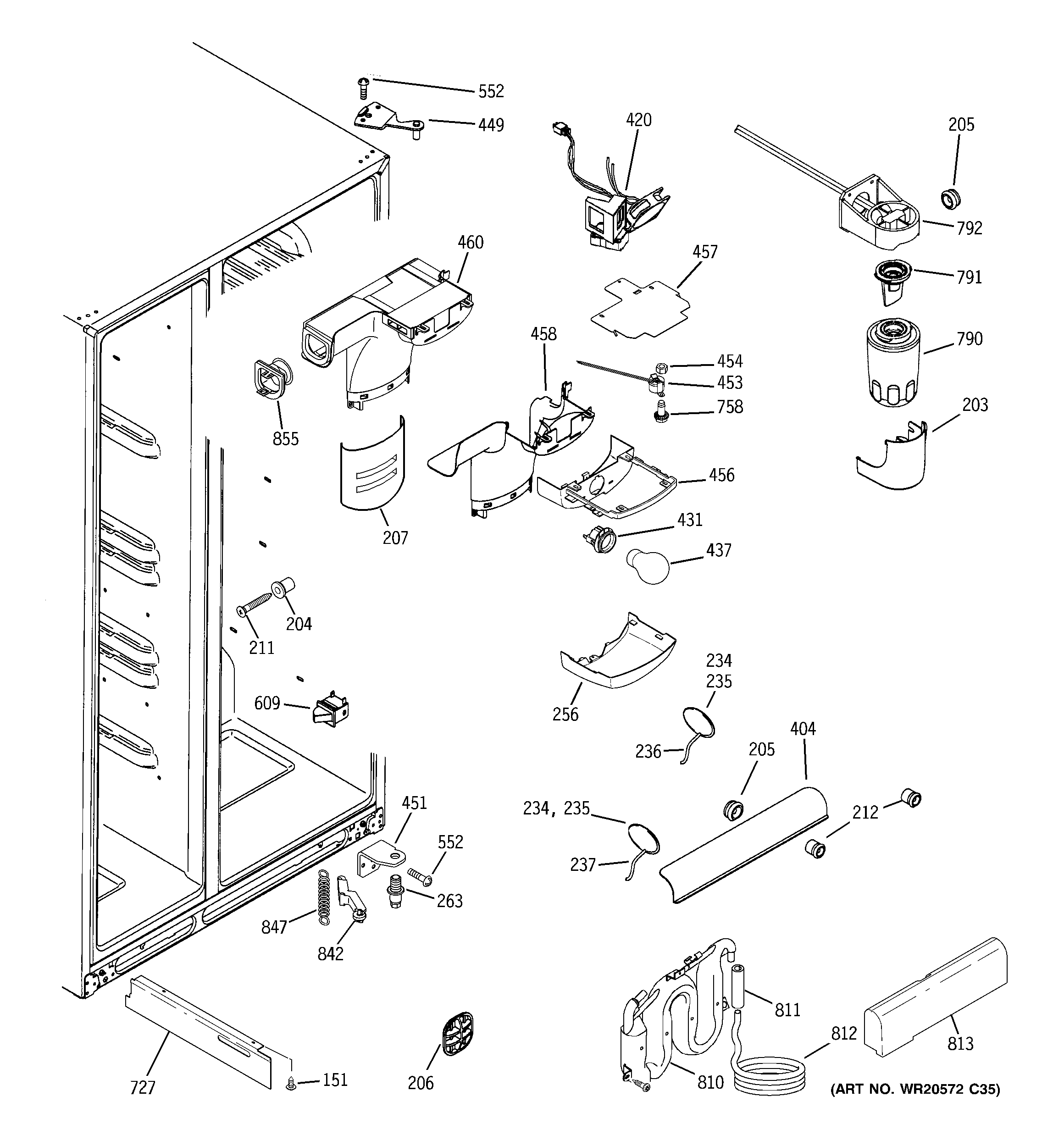 GE GWU23LGYAFSS fresh food section diagram