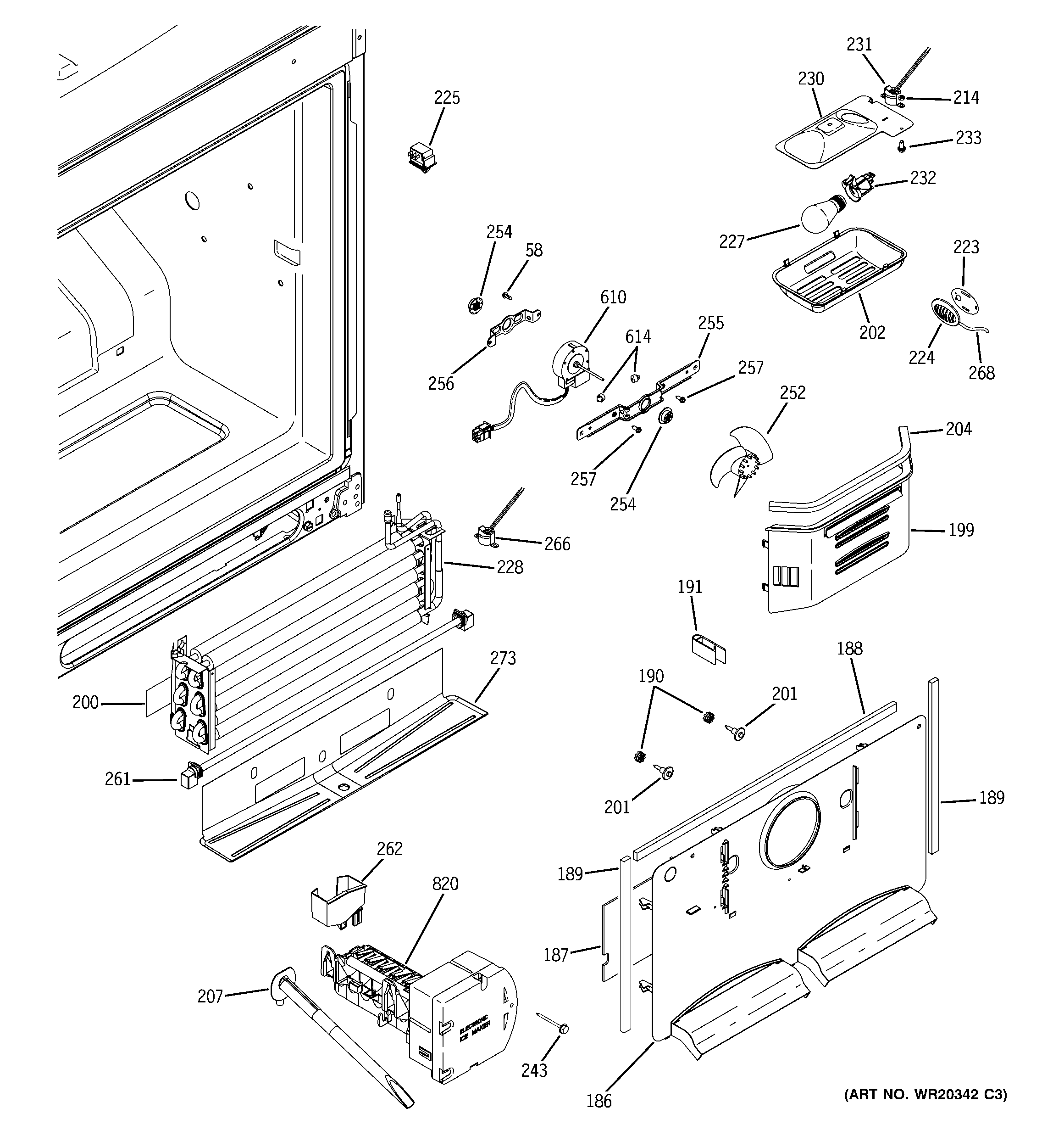 GE PFSF2MIXAWW freezer section diagram