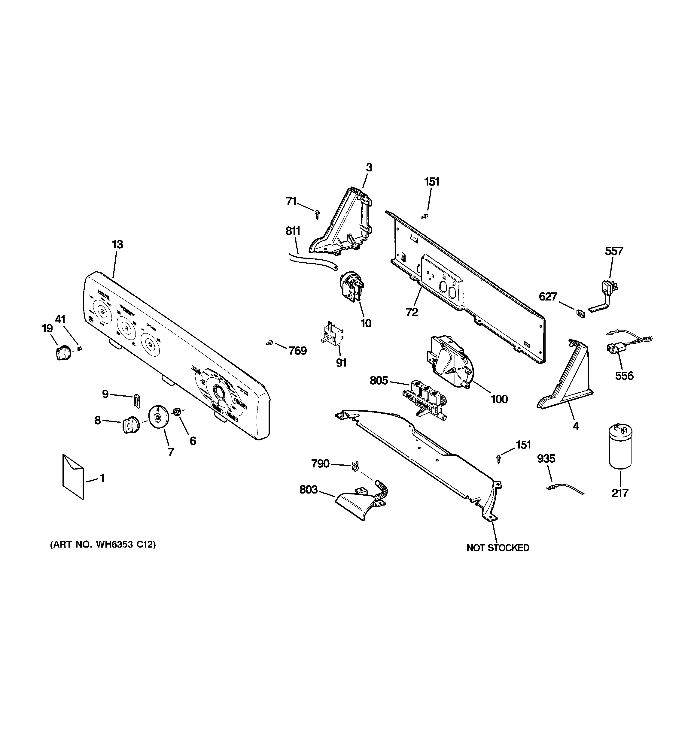 Hotpoint HTAP1000M0WW controls & backsplash diagram