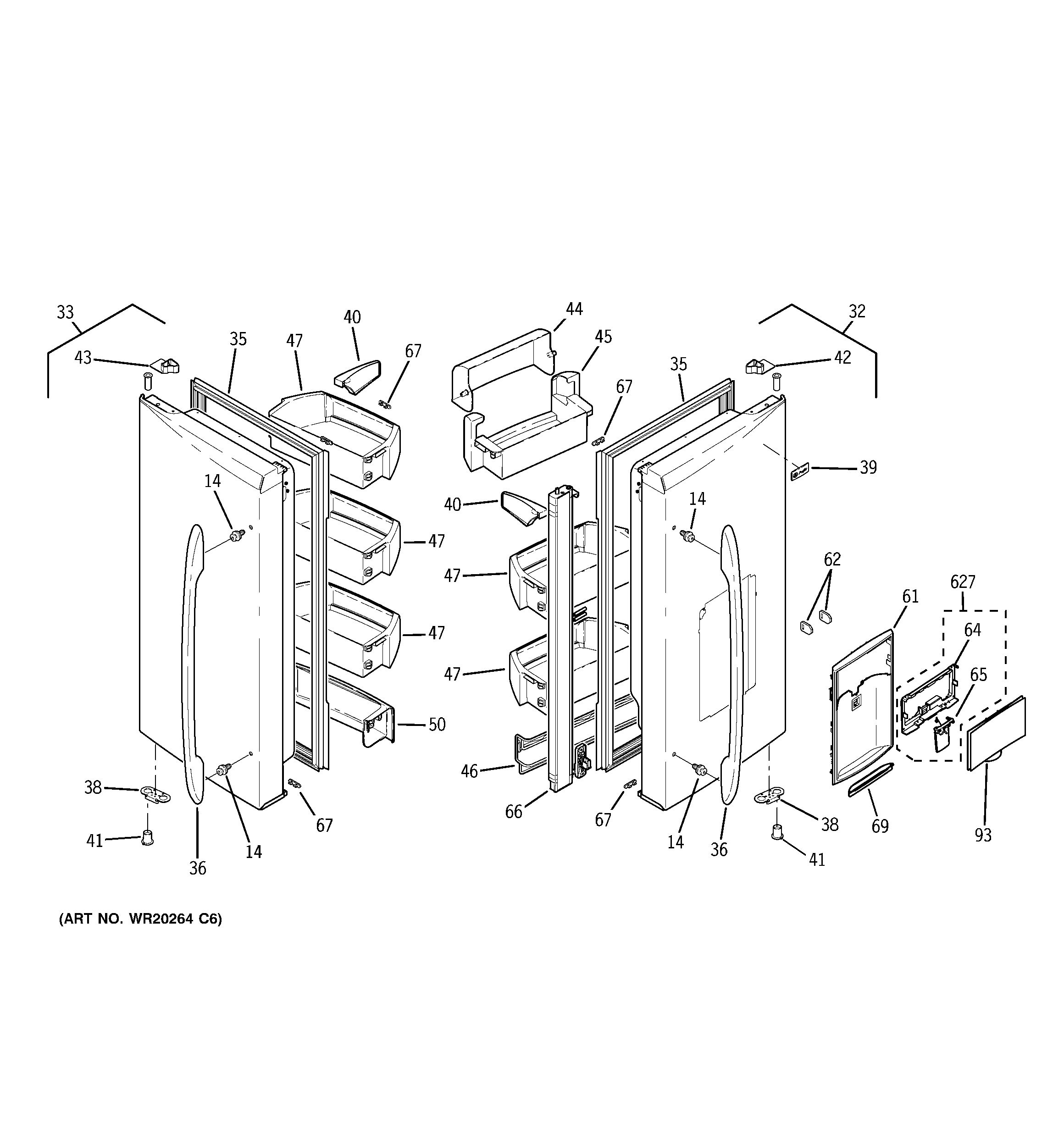 GE PGCS1PJZBSS fresh food doors diagram