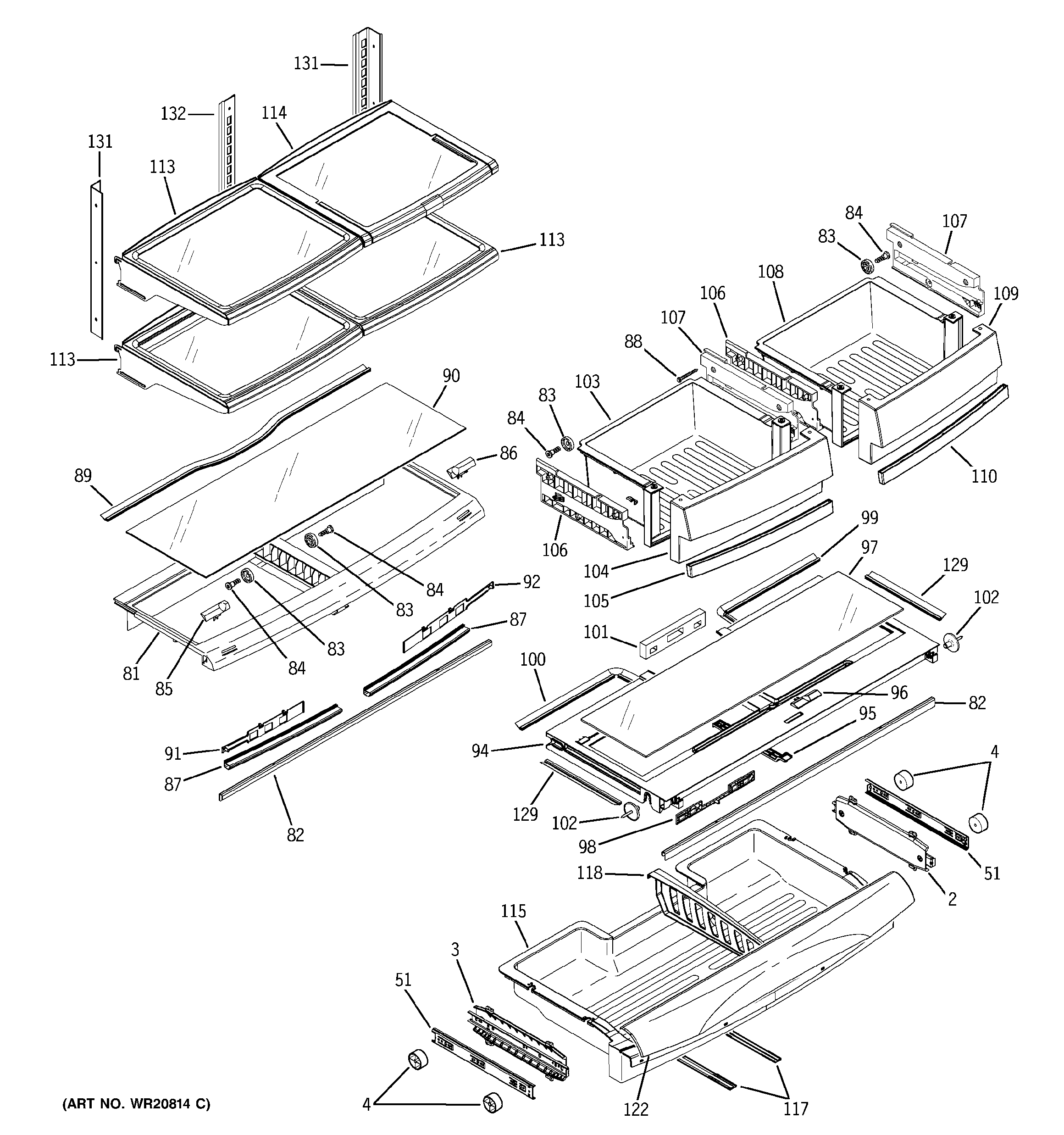 GE PGCS1PJZBSS fresh food shelves diagram