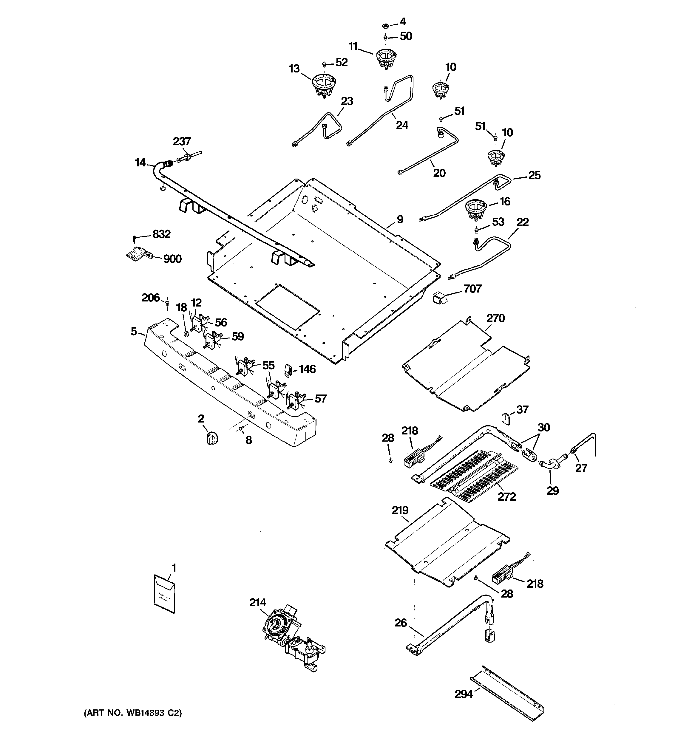 GE JGB400DEP4BB gas & burner parts diagram