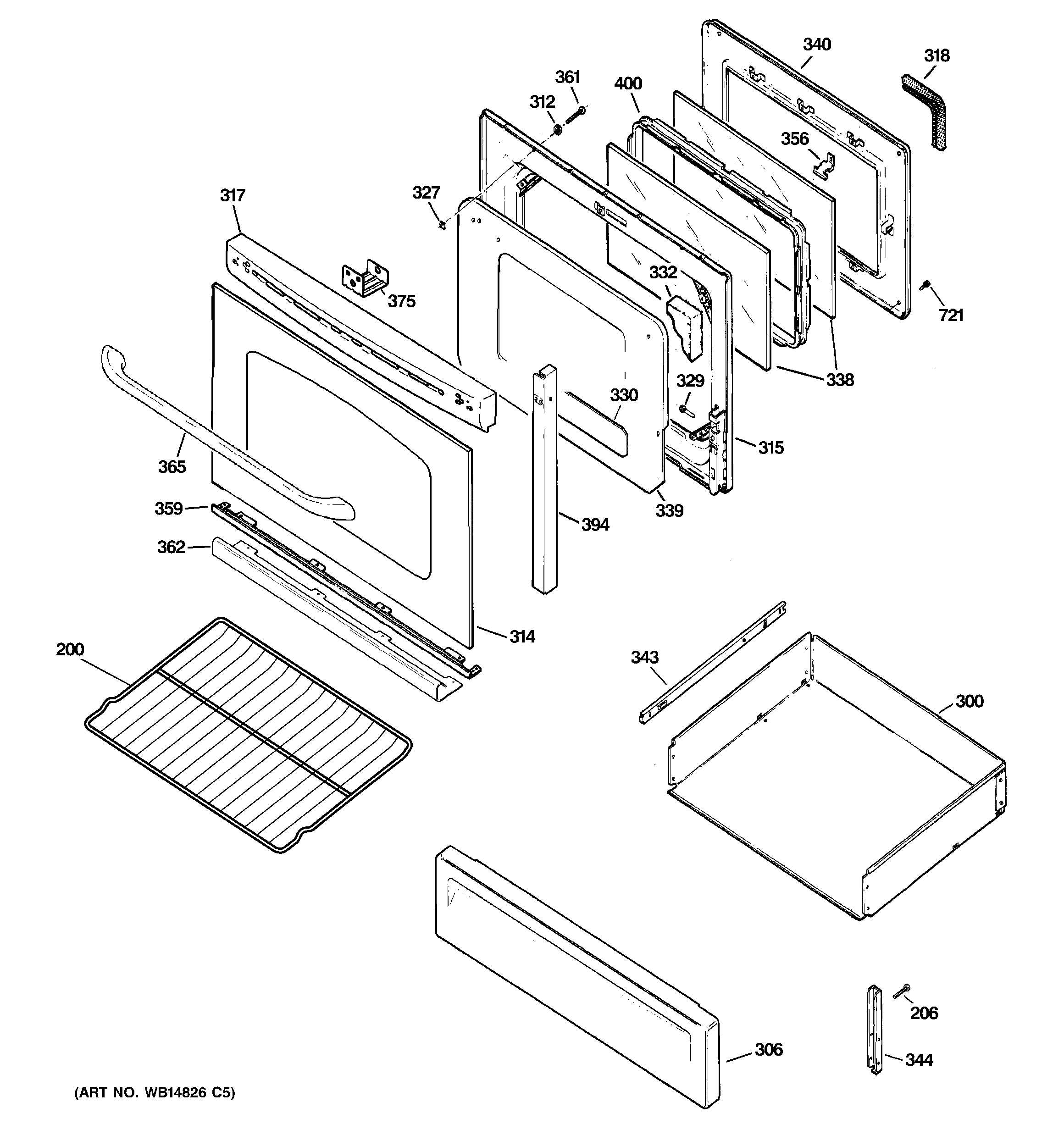 GE JGB400DEP4BB door & drawer parts diagram