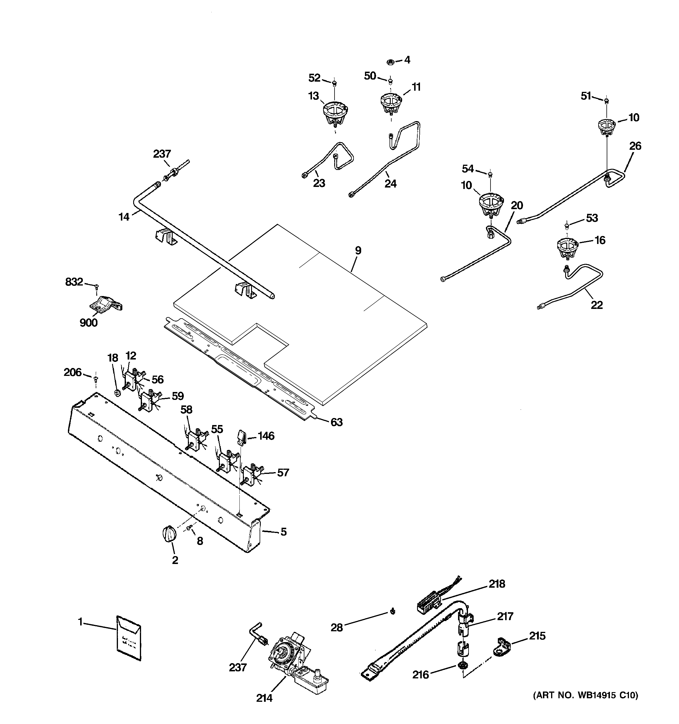 GE JGBS80DEM5BB gas & burner parts diagram