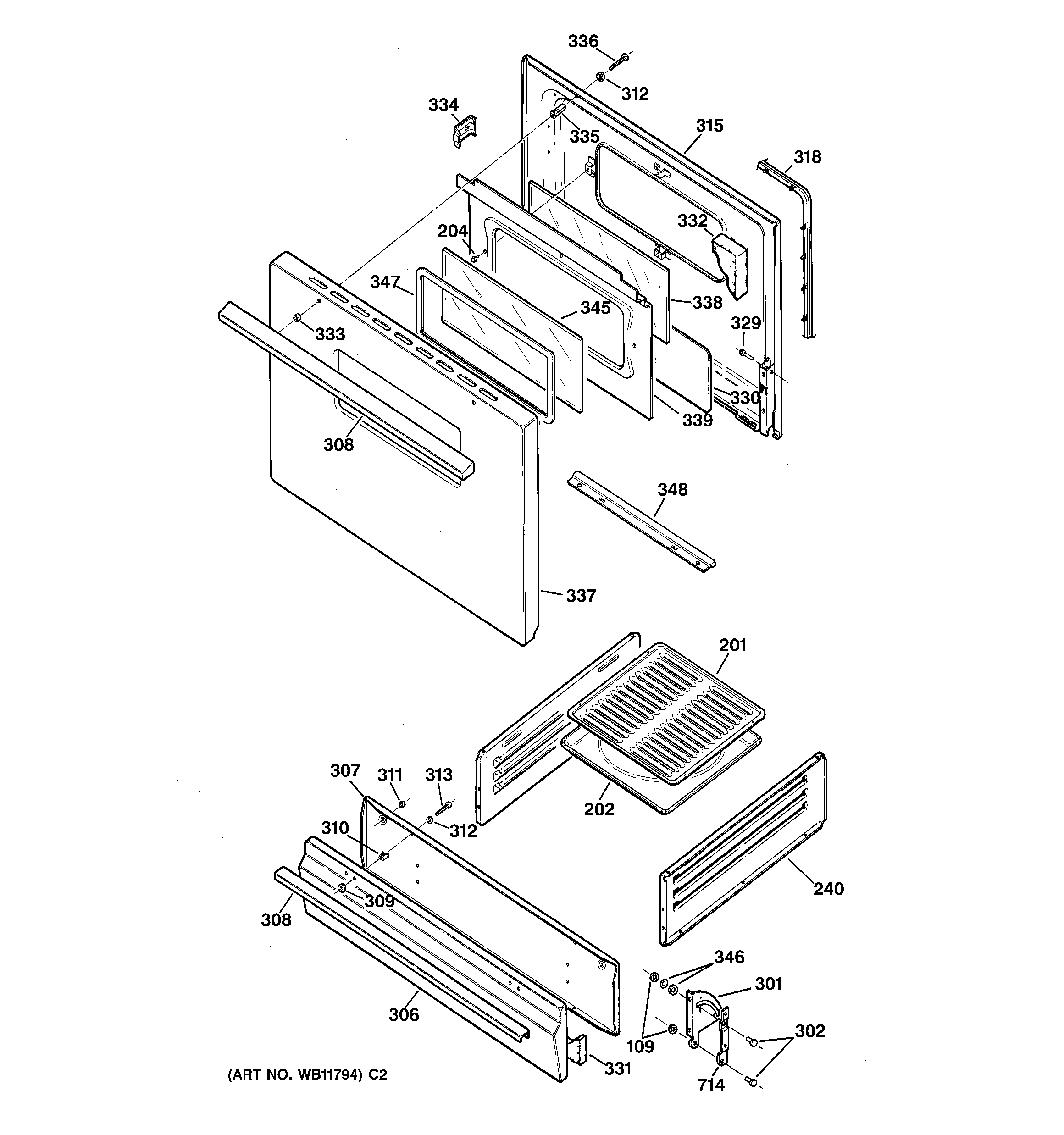 GE JGBS15PEA3WH door & drawer parts diagram